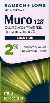 Muro 128 Eye Drops, Temporary Relief of Corneal Edema, Eye Care, Sodium Chloride Hypertonicity Ophthalmic Solution 2% , 0.5 Fl Oz