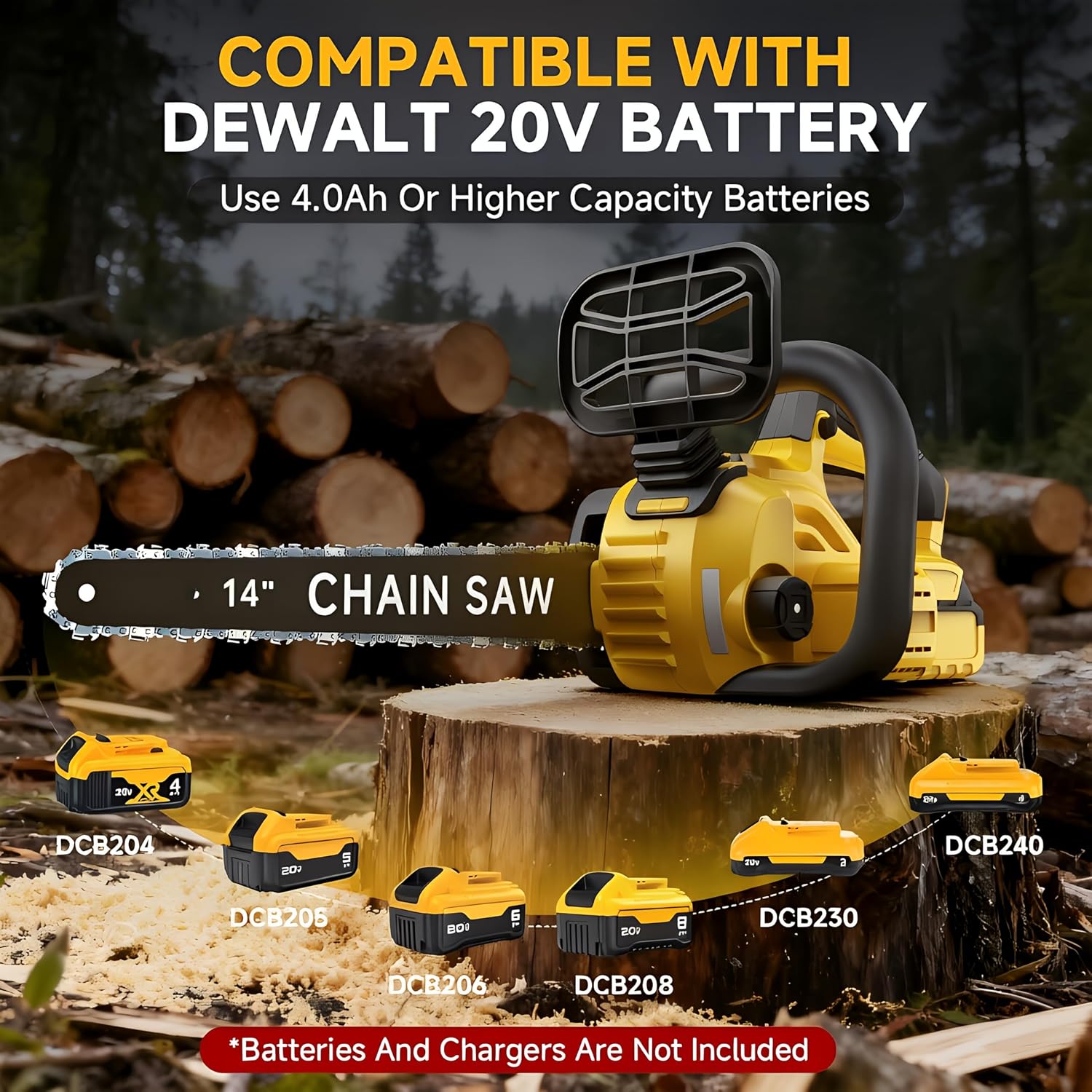 14-inch brushless electric chainsaw, cordless battery powered chain saw compatible with dewalt 20v battery with lcd display, auto oiler, for wood/tree cutting pruning, tool only (battery not included)