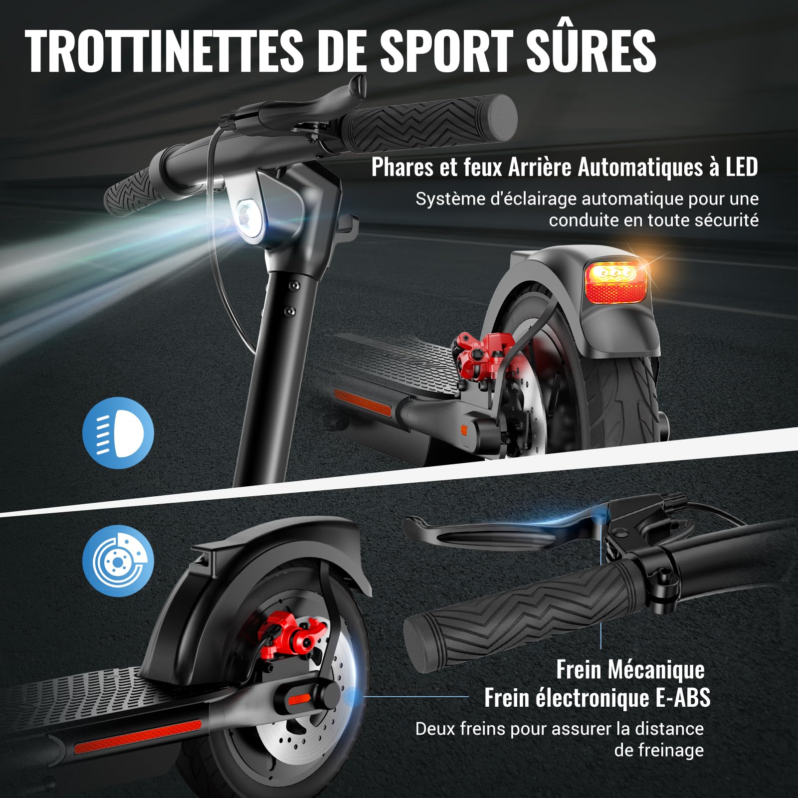 SISIGAD Trottinette Électrique Adultes Pliable 10 Pouces, Puissance de crête 500W, 32 km/7.8Ah Or 48km/10.4AH Range, Scooter Électrique avec Écran LED, Application et Système de Freinage Double