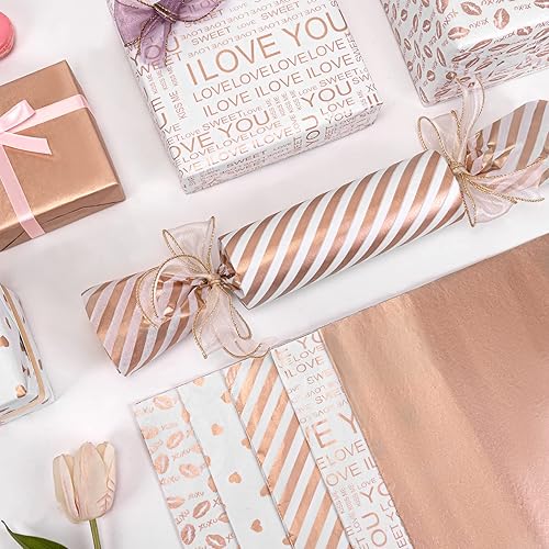 Miniatura 99 de Larcenciel Papel de seda dorado rosa, 120 hojas, papel metálico de regalo para bolsas de regalo, embalaje, flores, San Valentín, Navidad, boda, Oro