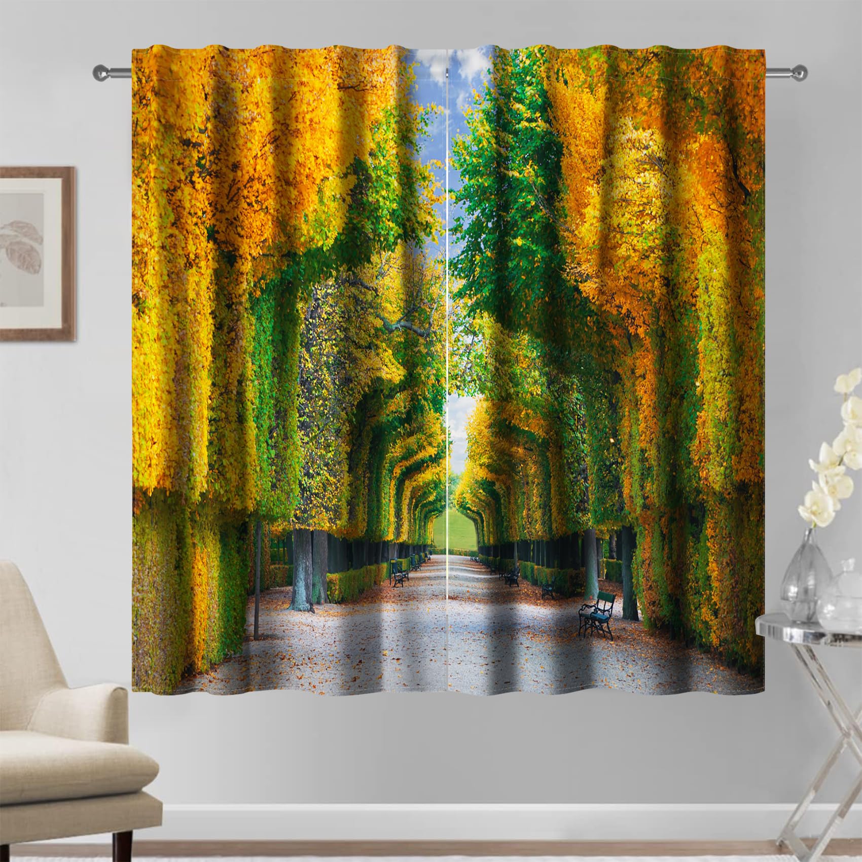 2 Panneaux de Rideaux Paysage d'Automne Parc 107x215cm