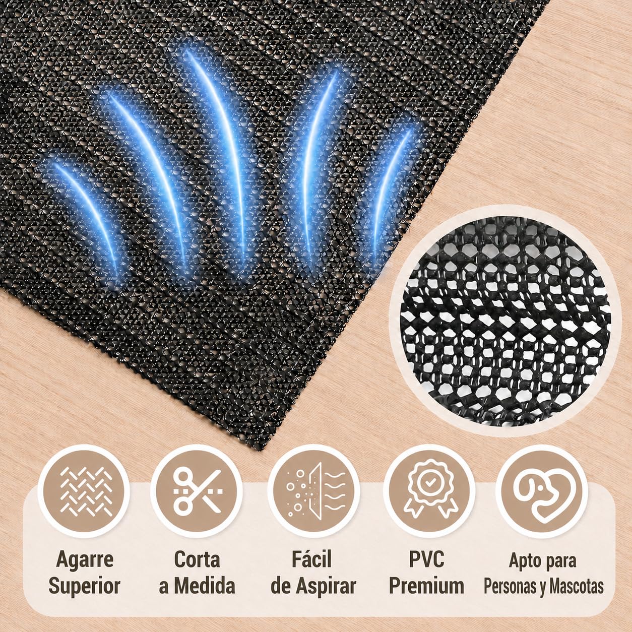 Antideslizante Alfombra 160x220cm, PVC Recortable Base Antideslizantes Multiusos Universal Alfombra Antideslizante para Suelo, Cajones, Estanterías, Bandejas, Cocina, Oficina, Coche (Negro)
