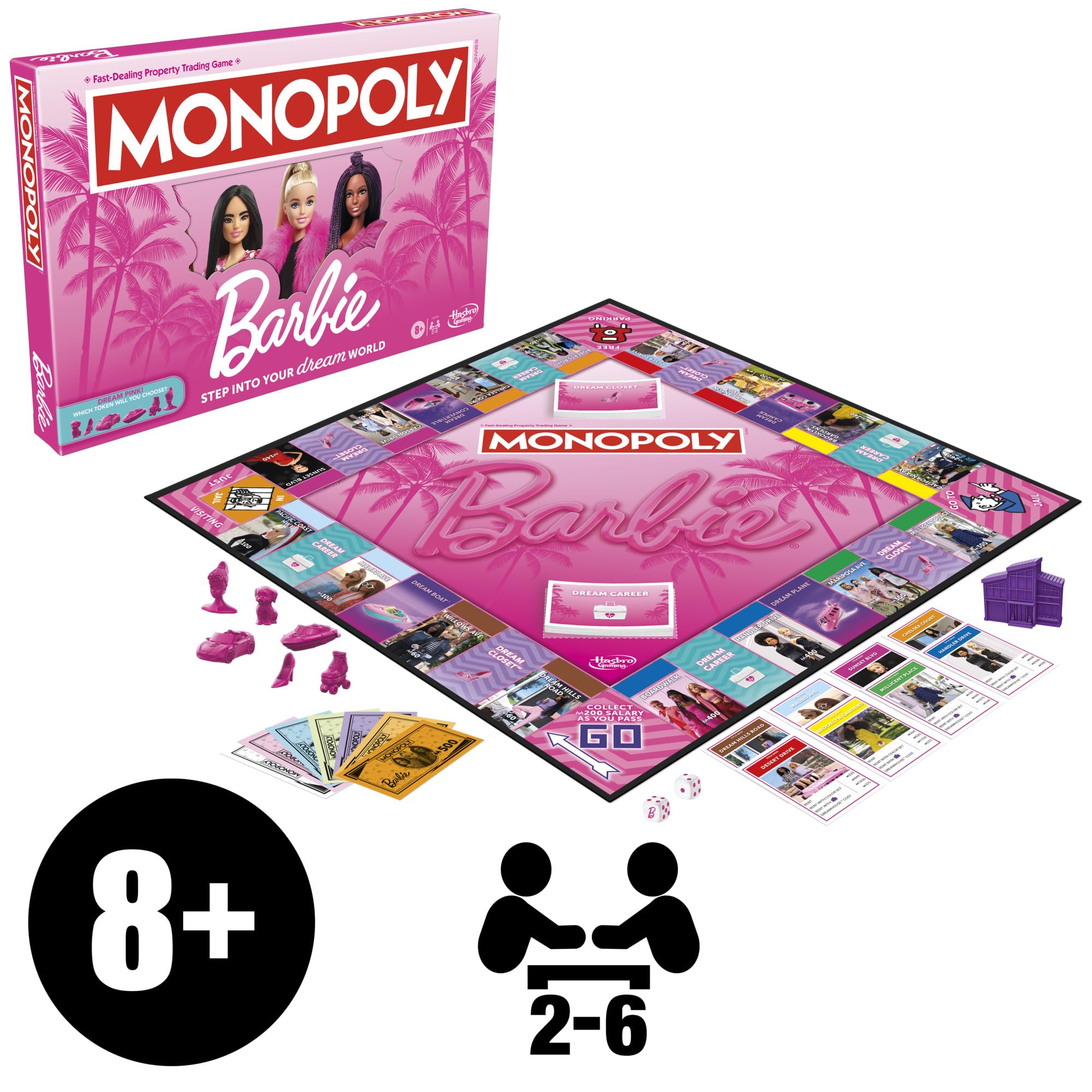 Jeu de Plateau Monopoly : édition Barbie - Version Anglaise, Jeu de société Familial et multijoueur pour Enfants, Ados et Adultes, Jeu de société, Dès 8 Ans
