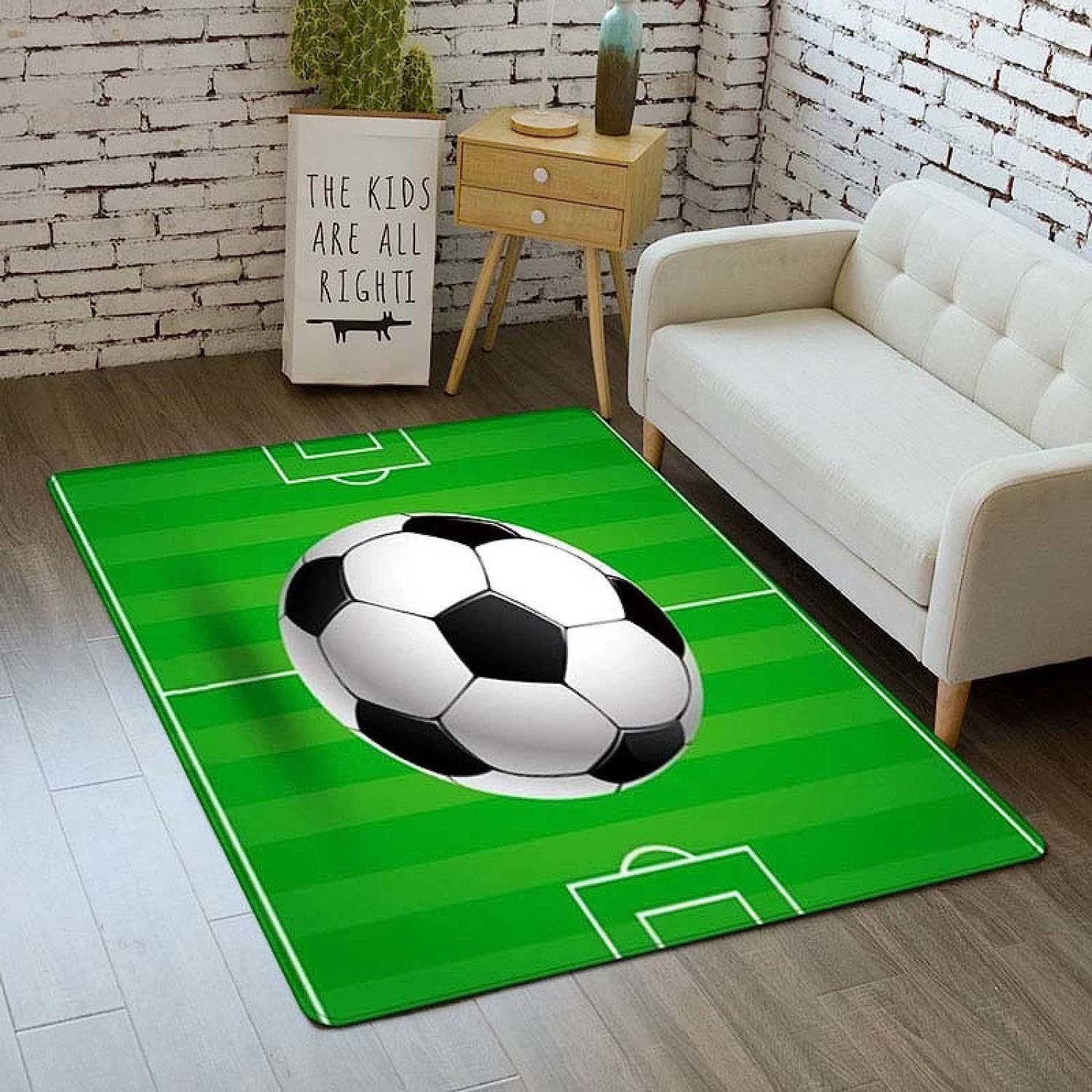 Campo Da Calcio Verde Calcio Morbido Tappeto Per Sala Da Pranzo Stampato In 3D 160 X 230 Cm - Tappeto Antiscivolo A Pelo Corto - Zerbino Decorativo Per La Casa - Antimacchia, Non Perde Peluc -6P8E/N3X