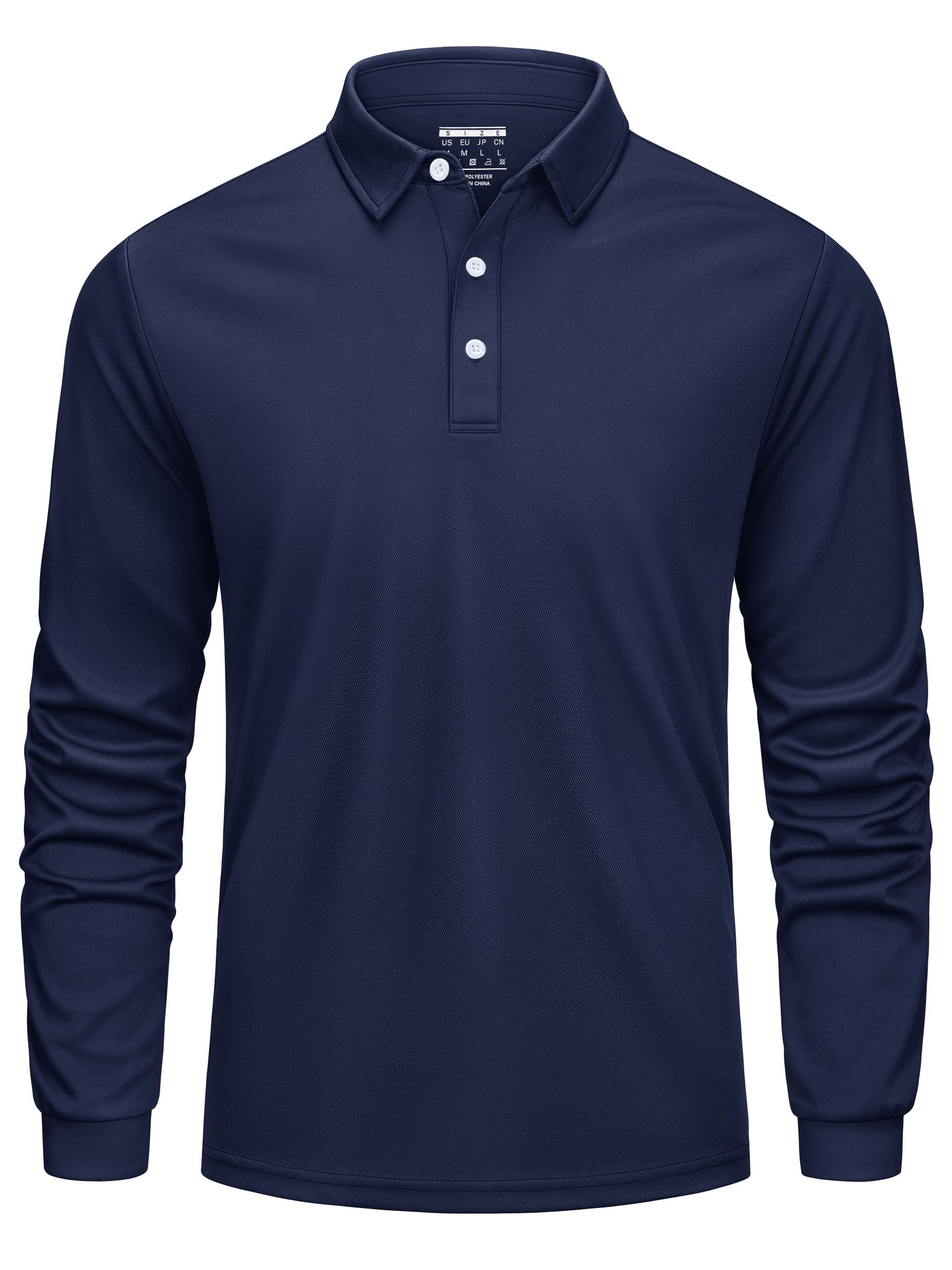 Cavva Polo da uomo a maniche lunghe, da golf, ad asciugatura rapida, da | poliestere, sportivo, a maniche lunghe, vestibilità regolare, traspirante, da golf, leggero, con bottoni, per il tempo libero