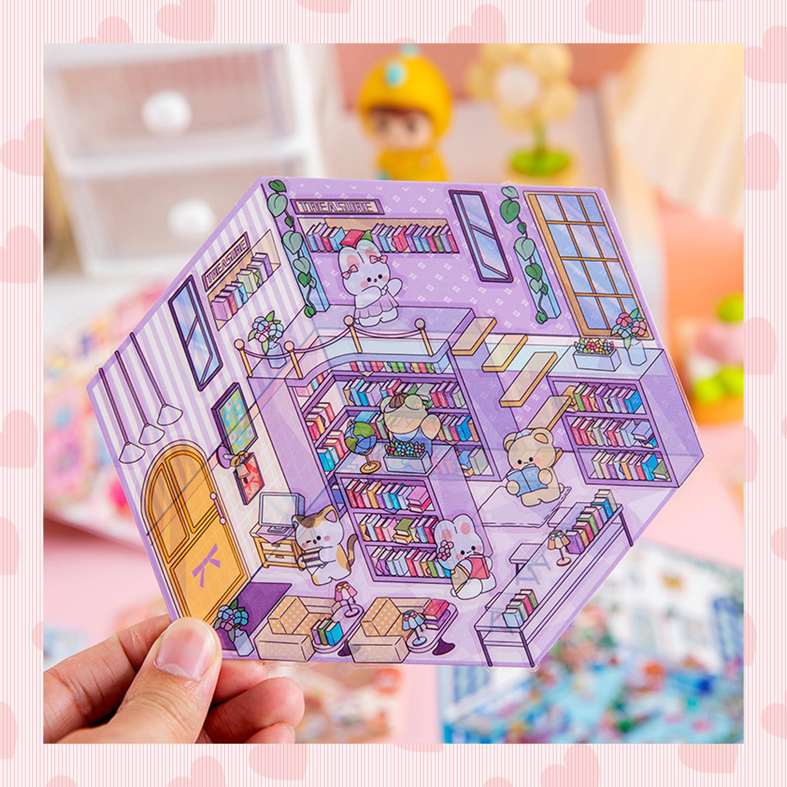 Vicloon Adesivi 3D per Casa in Miniatura,20 Set Adesivi per la Casa Fai Da Te,scene di cabine simulate in miniatura con Una Pinzetta,Attività Rilassante Creativa Antistress per Bambini e Adulti
