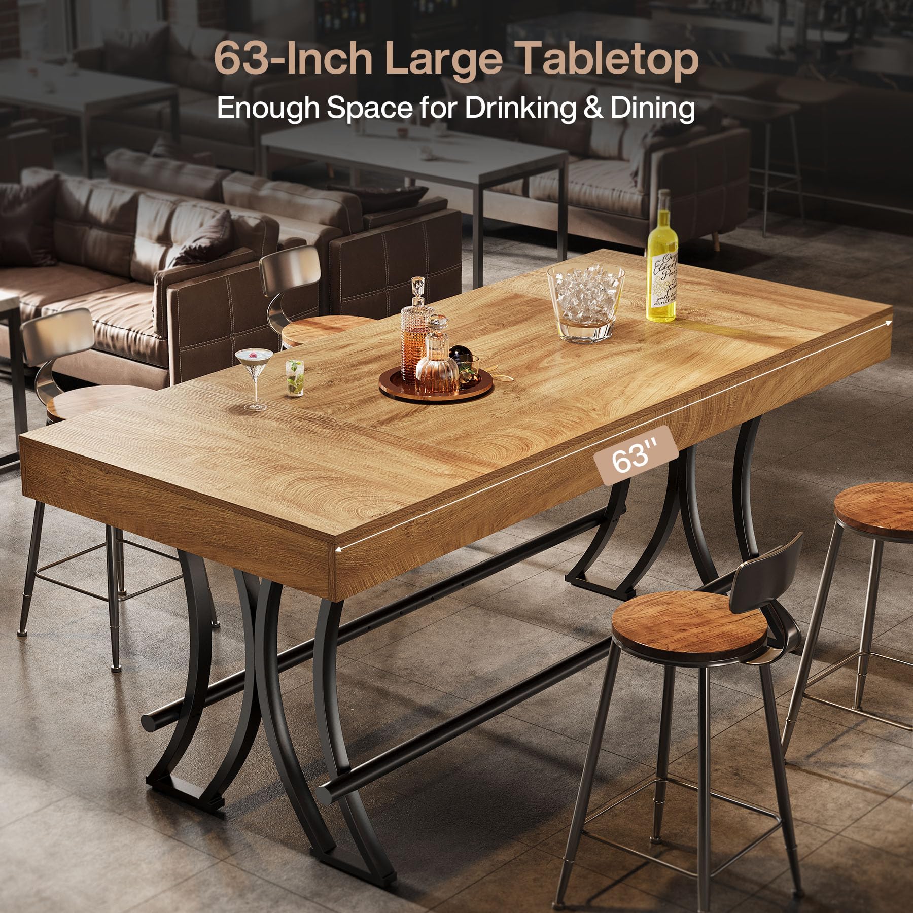 Tribesigns 160 cm Bartisch & Stehtisch, Landhaus Esstisch für 4-6 Personen, mit Fußstütze (Metallring), für Küche/Wohn-/Esszimmer – 160x70x90 cm (nur Tisch)