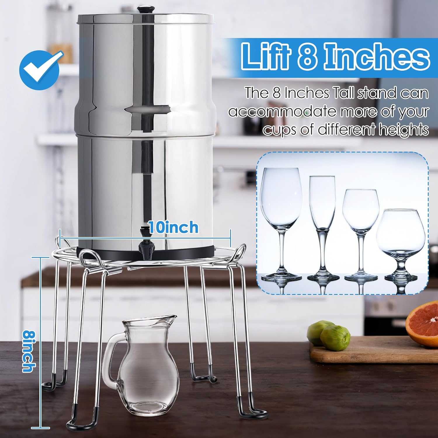 Dreyoo 10" Diameter by 8" Tall Gravity Fed Water Filter System Stand, Detachable Stainless Steel Under Sink & Countertop Filtration Stand Compatible with Berkey Water Filter,Royal,Travel System