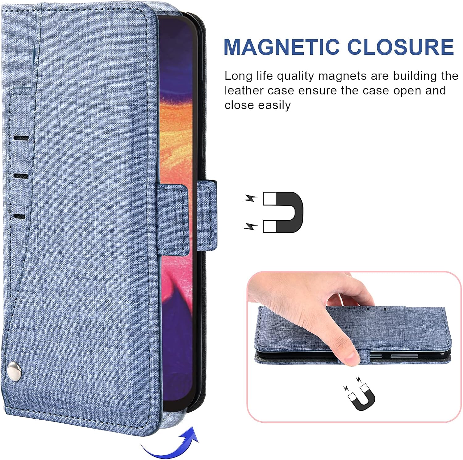 Asuwish Compatible with Samsung Galaxy A10 Wallet Case Tempered Glass Screen Protector and Flip Cover Card Holder Cell Accessories Phone Cases for Glaxay A 10 Gaxaly 10A SM A105M 6.2 Women Men Blue - Image 5
