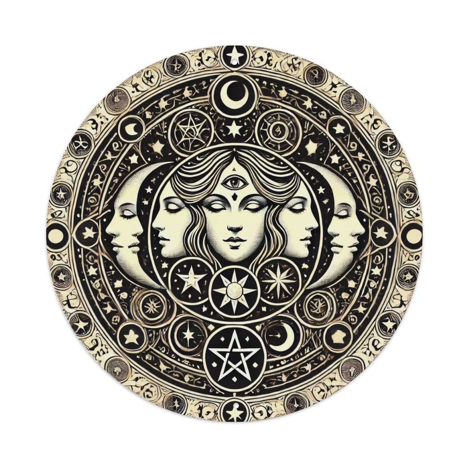 Mystic Moon Goddess Celestial Mandala Design Tin Sign Metal Poster Vintage Metal Signs for Home Man Cave Bar Cafe Kitchen laundry room Wall Decorations 8x8 inches