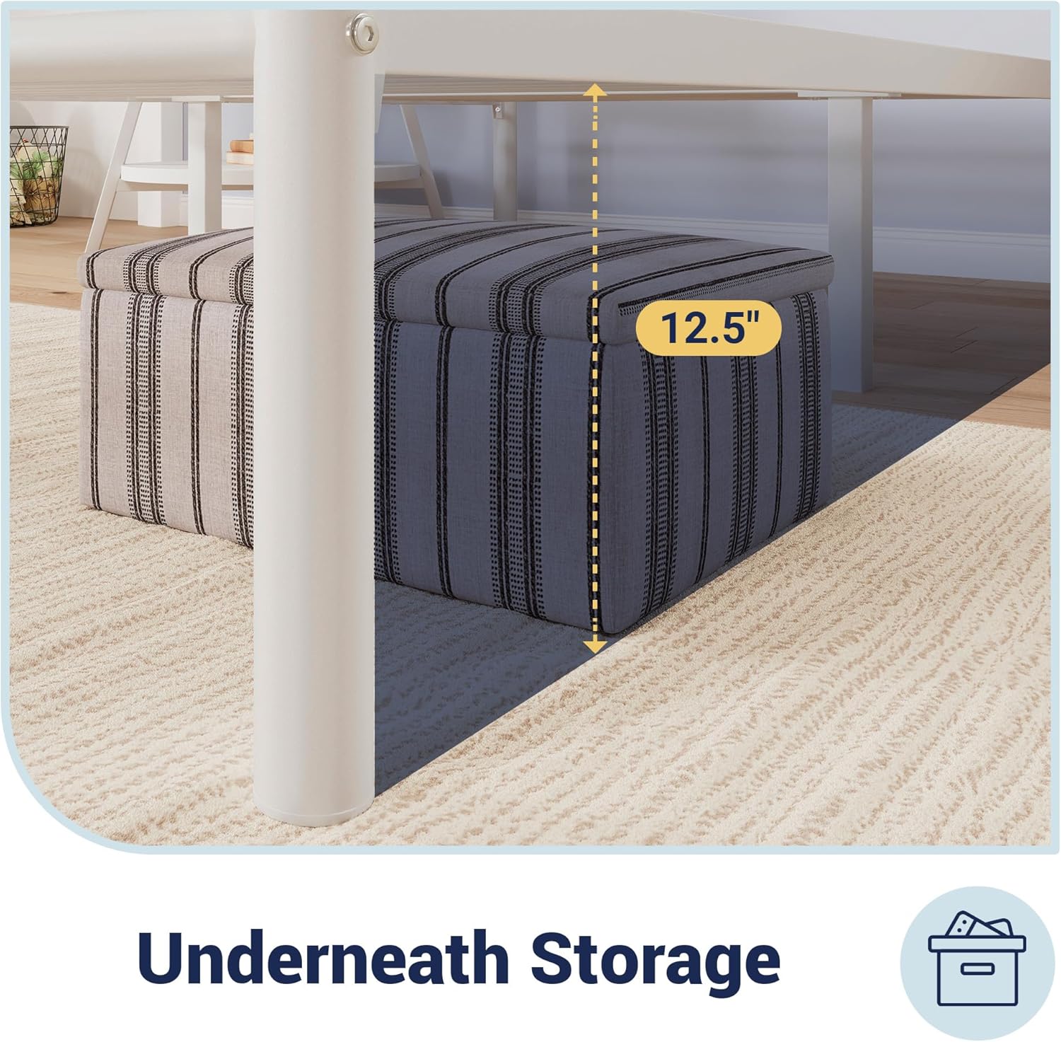 Allewie 14 Inch Twin Size Metal Platform Bed Frame with Headboard and Footboard, Underbed Storage, Strong Metal Slats Support, Mattress Foundation, No Box Spring Needed, Easy Assembly, White