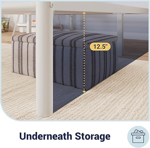 Miniatura 4 de Allewie - Base de cama de plataforma metálica tamaño Queen de 14 pulgadas con cabecera y estribo, almacenamiento debajo de la cama, soporte de