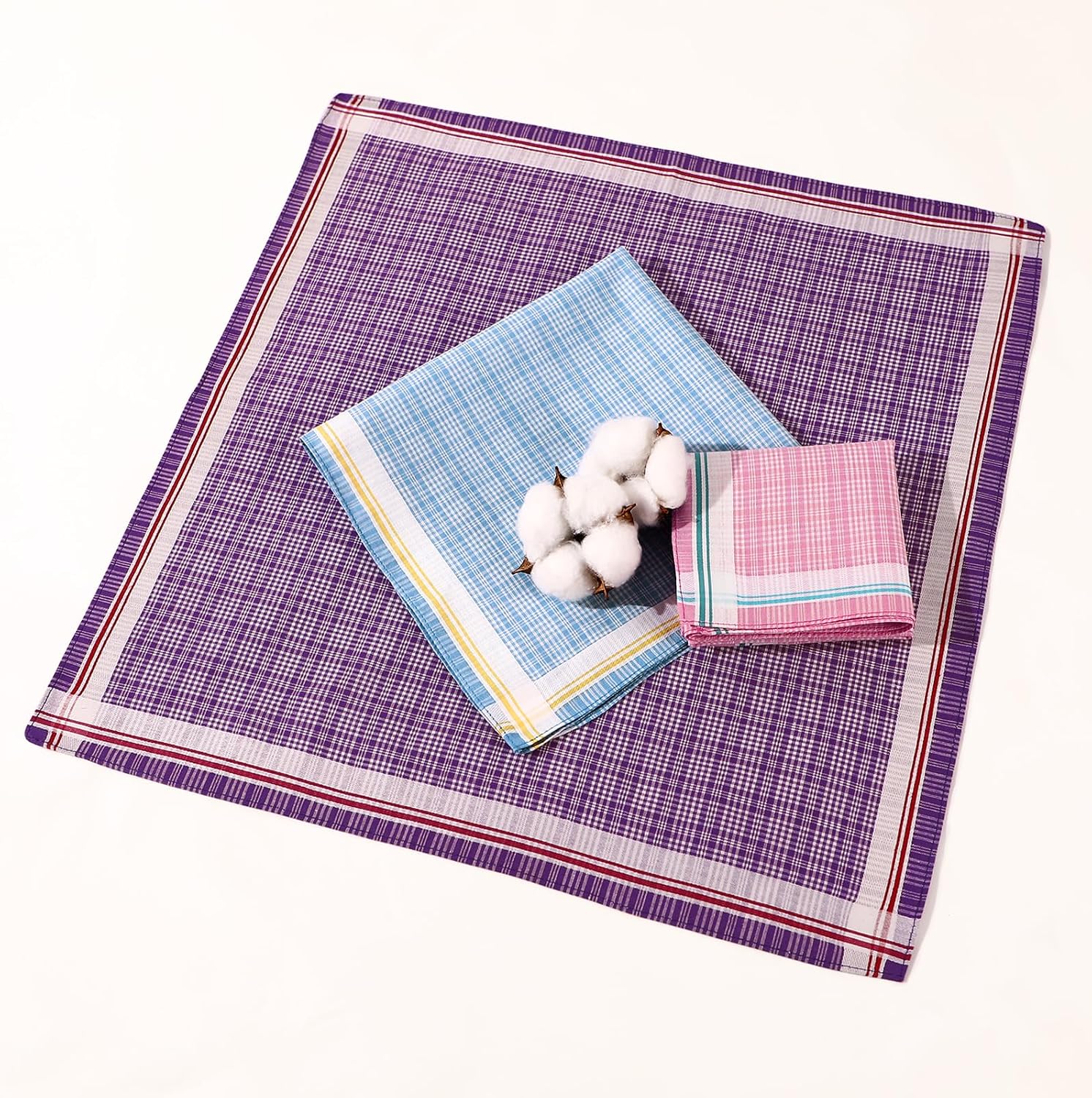 Handkerchiefs for Men Women Rainbow Colors Soft Cotton Plaid Ladies Hankies