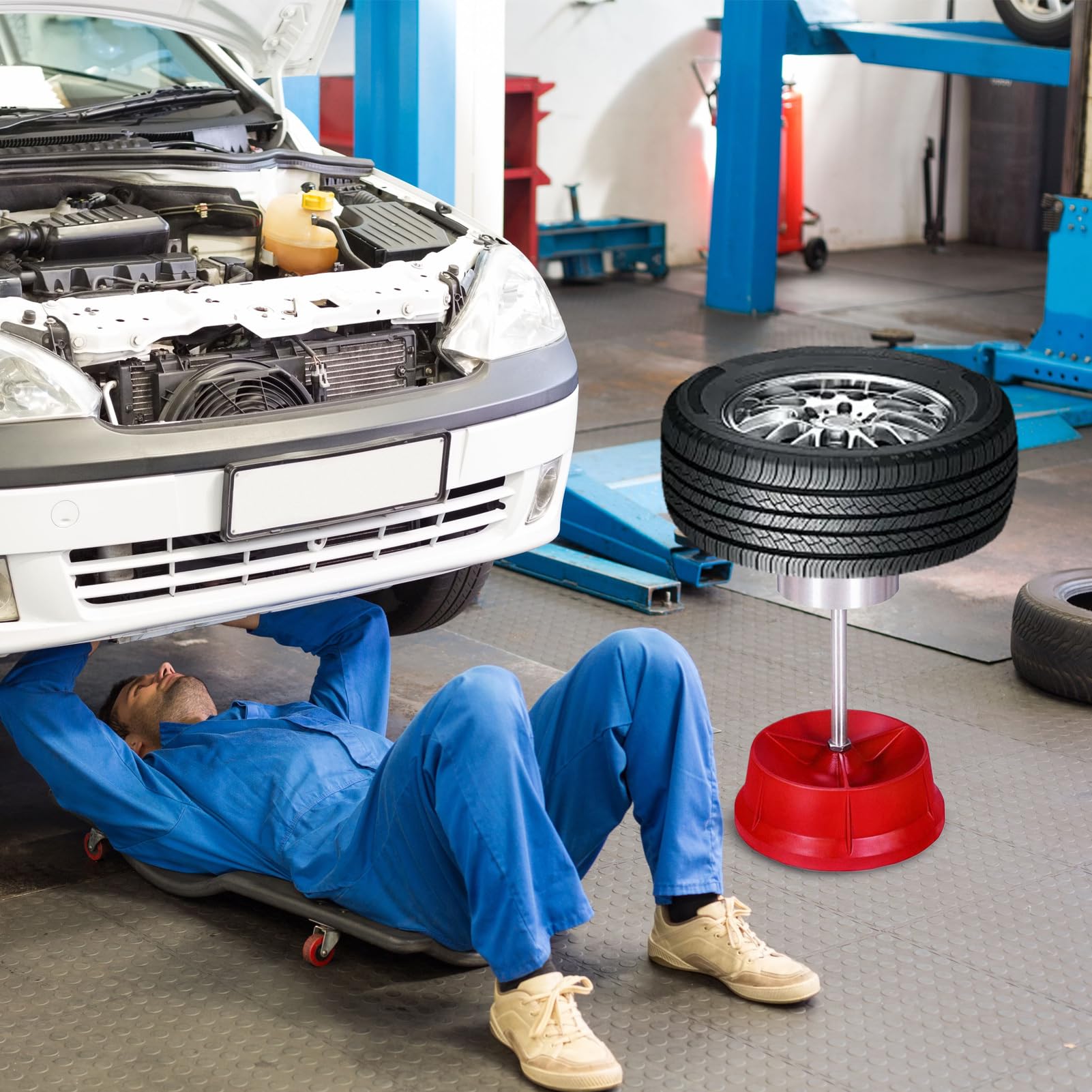 Herramienta de equilibrio de ruedas: equilibradora portátil de aleación de aluminio de 60x29 cm con nivel de burbuja, equipo de mantenimiento de automóviles rojo plateado para una alineación precisa |
