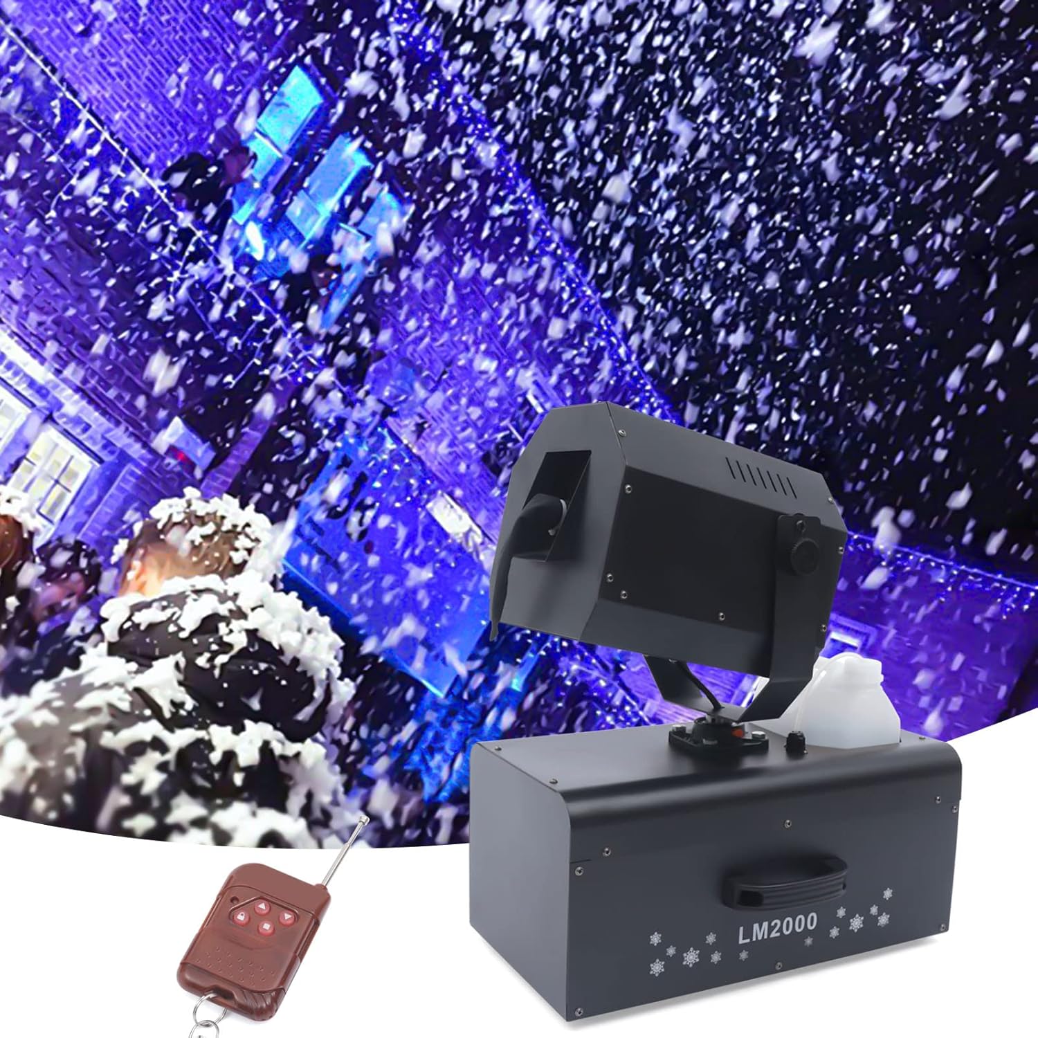 2000W Shaking Head Fake Snow Machine for Party, Outdoor/Indoor Artificial Snowflake Machine with Wireless Remote Control for Christmas Wedding Photography Parties DJ Stage Parades