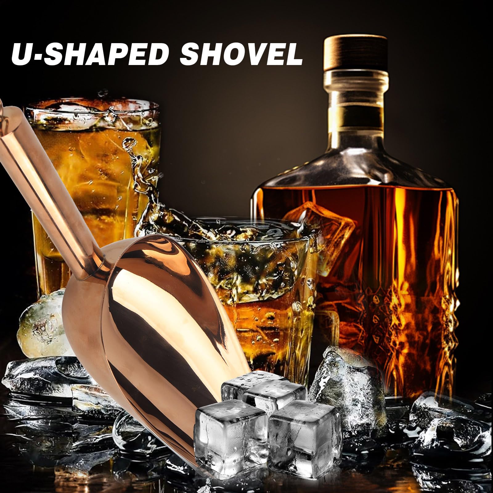 9.8 Inch Stainless Steel Ice Scoop, Ice Shovel for Home Hotel Restaurant Kitchen (Rose Gold)