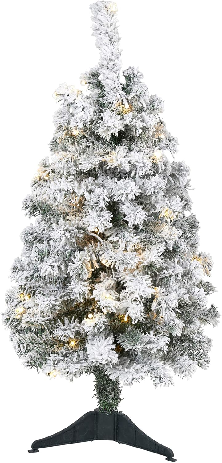Nearly Natural 3ft. Flocked Rock Springs Spruce Artificial Christmas Tree with 50 Clear LED Lights