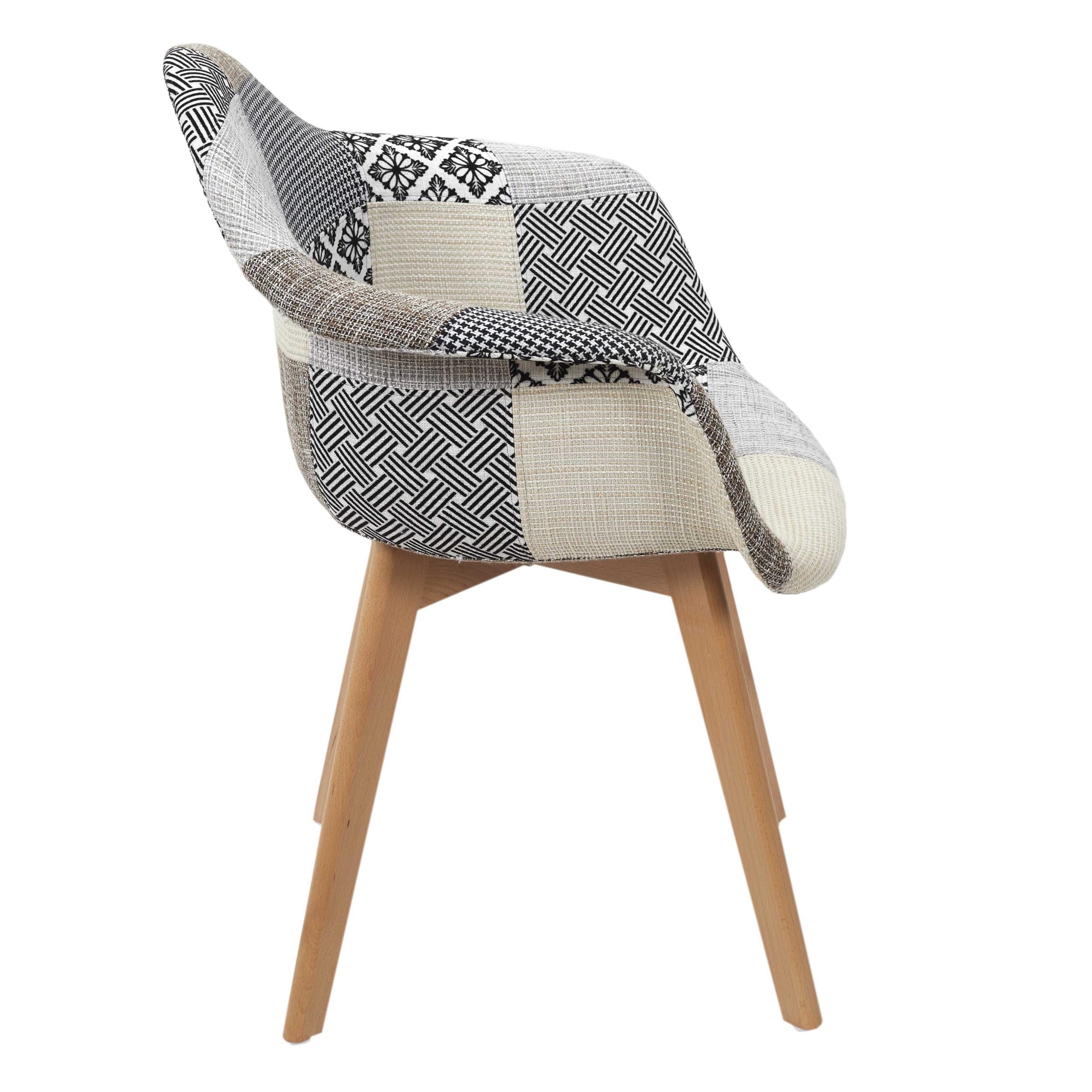 HOME DECO FACTORY Lot de 2 Fauteuils Patchwork Scandinave Bois et Tissu