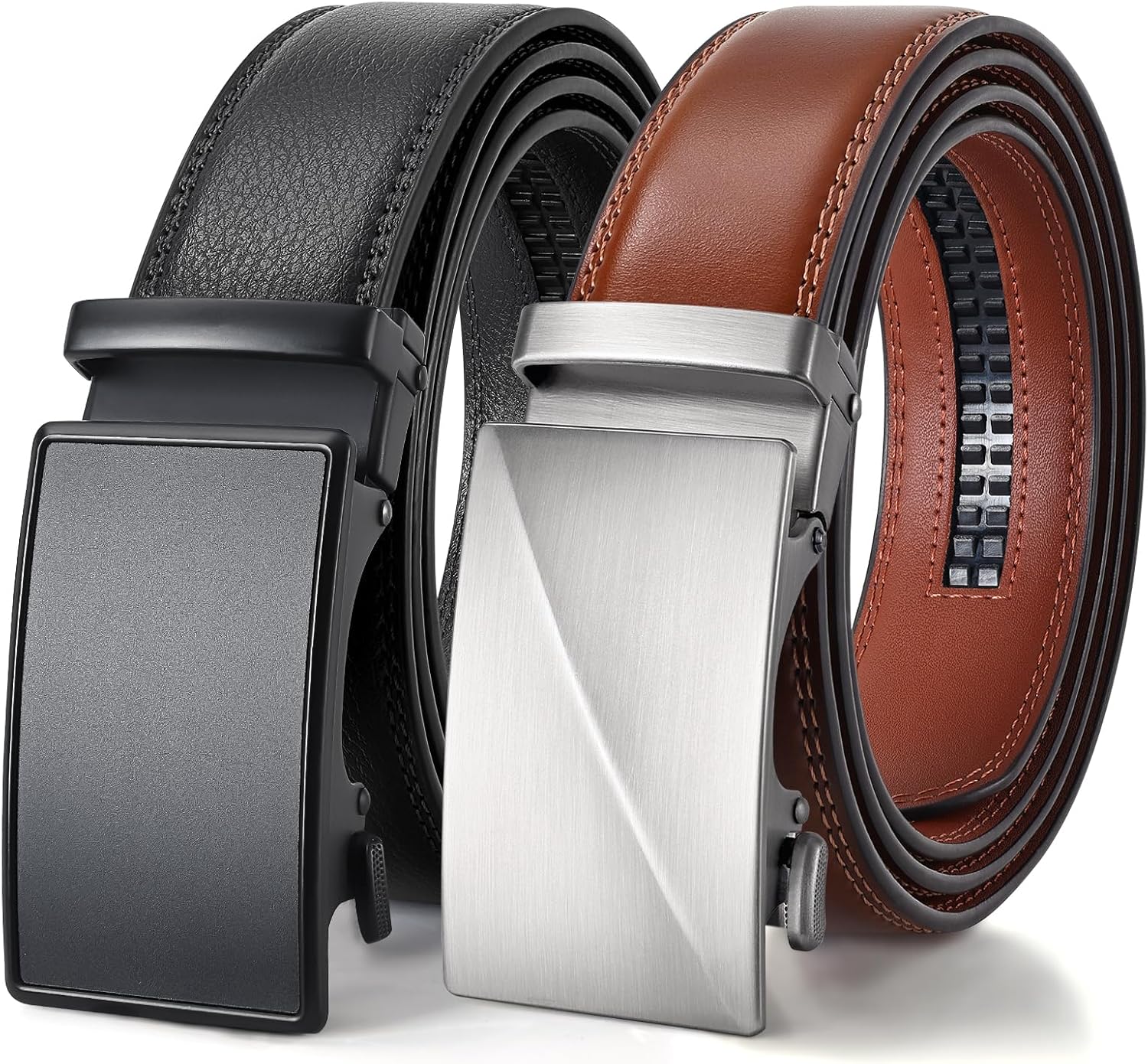 BELTROAD Ratchet Belts for Men- 2-Pack Men‘s Ratchet Adjustable Click Slide Belts for Dress Casual 1 3/8" Leather Belt Gift