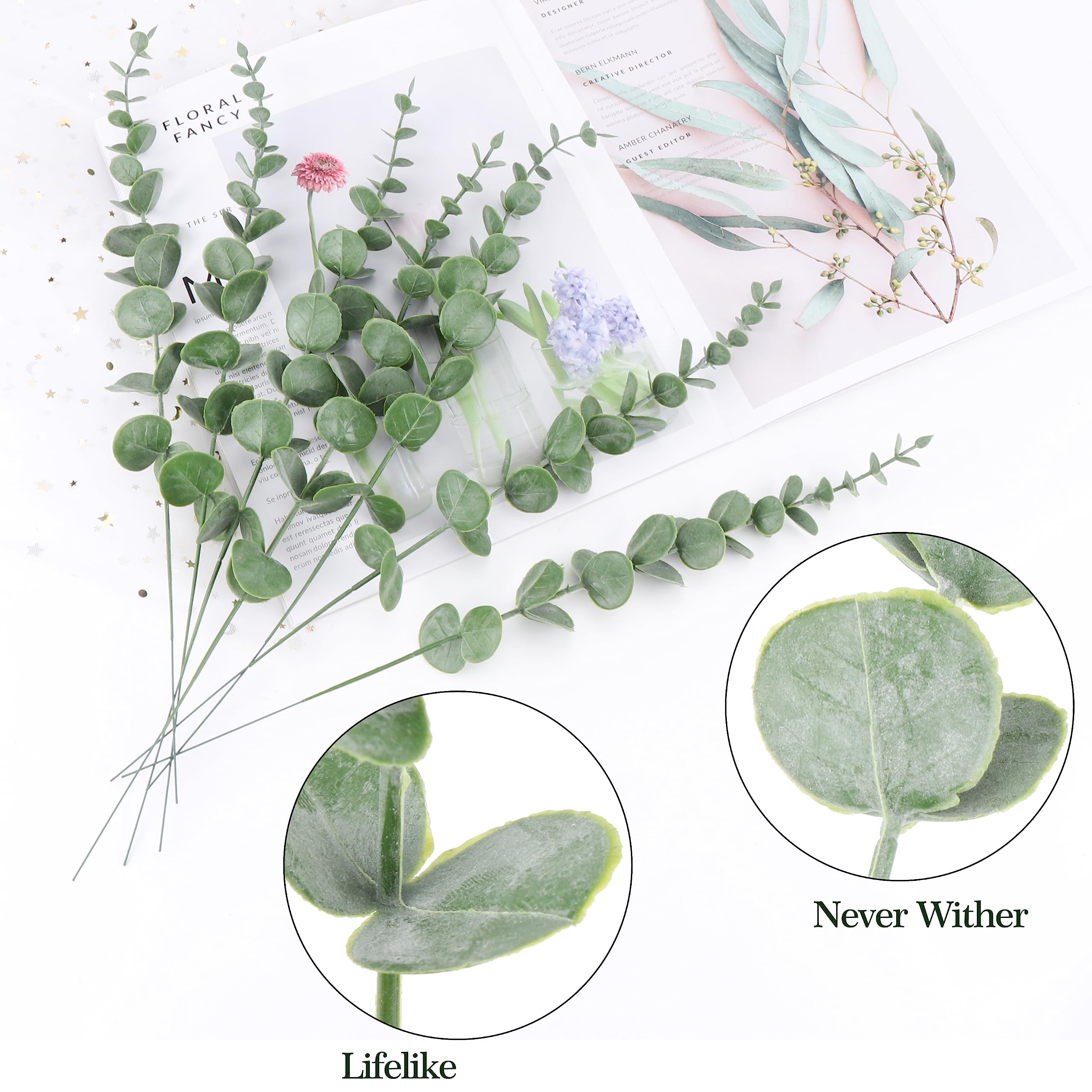 Decorazioni Casa Ruscus Italiano Artificiale WEISPARK - 16 Rami Foglie Verdi Per Decorazioni Steli Verdi Matrimonio - Foto 9