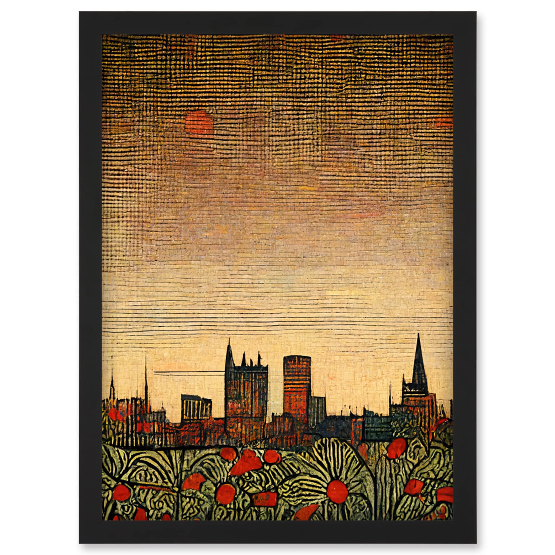Artery8 Floral City Skyline Poppies William Morris Wall Art PrintA4 Size