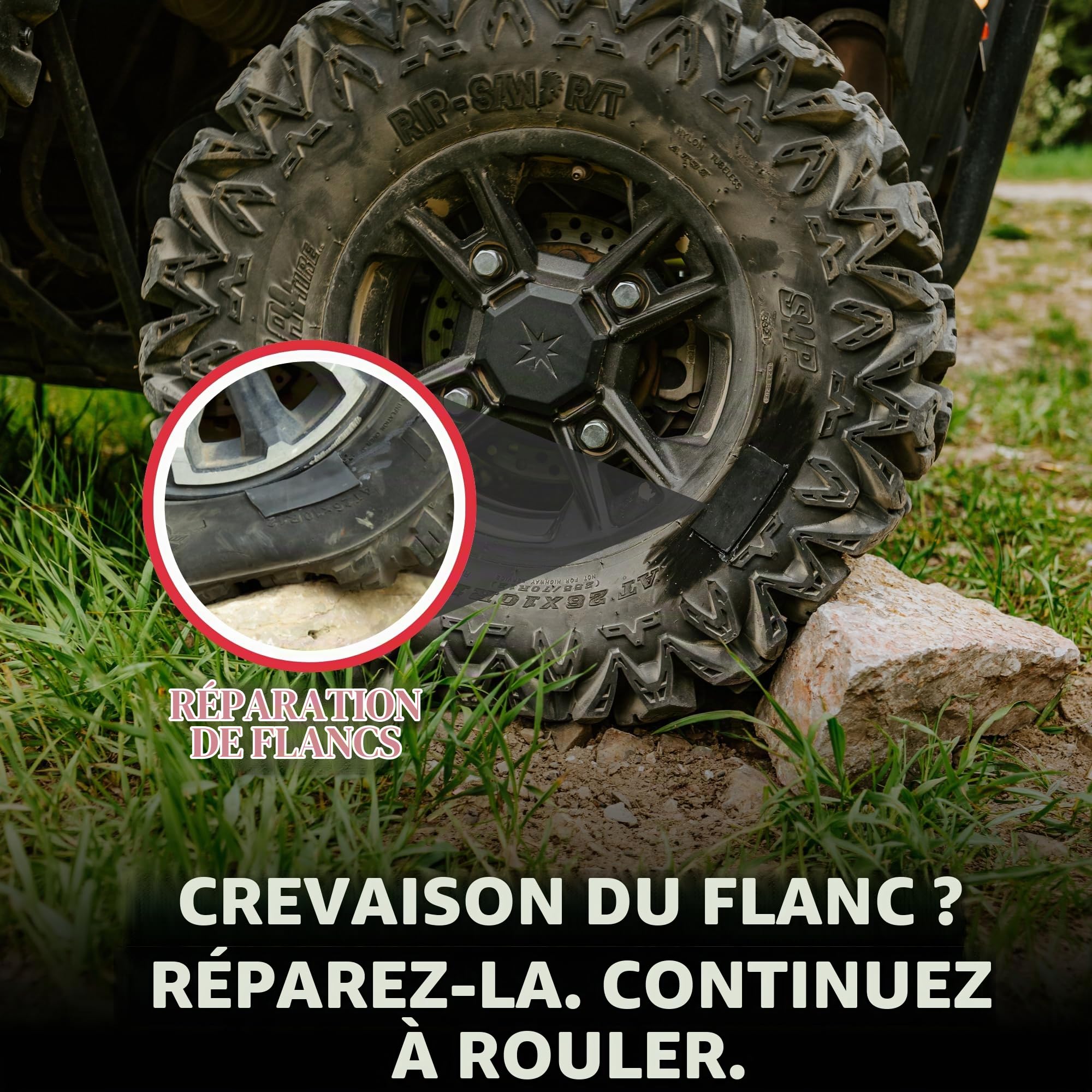 GlueTread Kit de réparation de Pneu pour paroi latérale 4x4 | Kit de réparation de crevaison pour véhicules Tout-Terrain 4x4 | Formule en Caoutchouc améliorée, Aucun accélérateur nécessaire, Temps de