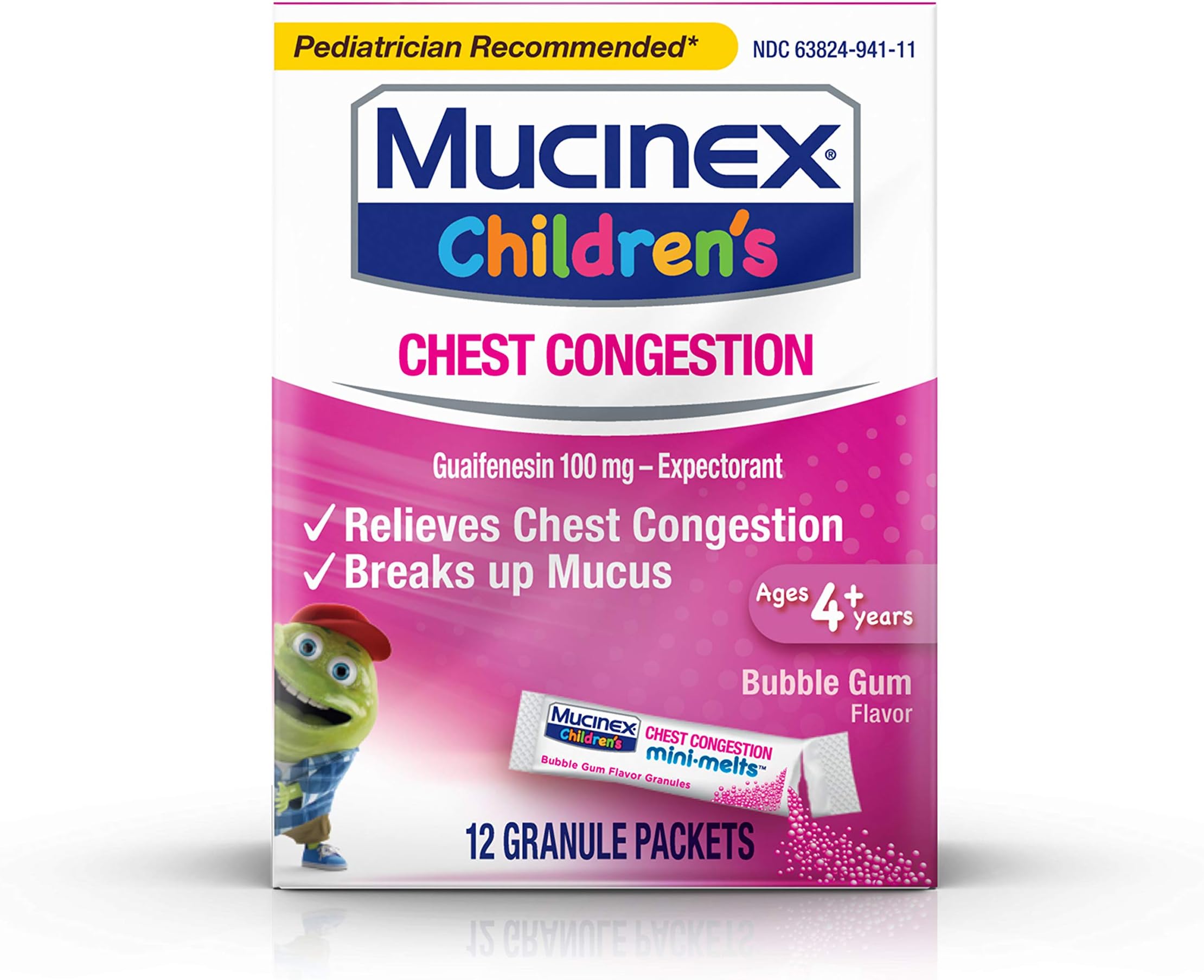 Mucinex Childrens Chest Congestion Mini-Melts Packets, Bubble Gum 12 each (Pack of 1)