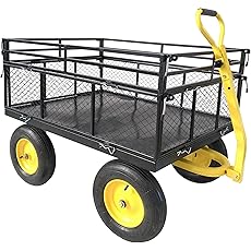 VEVOR Steel Garden Cart, Heavy Duty 1400 lbs Capacity, with Removable Mesh Sides to Convert into Flatbed, Utility Metal Wagon with 2-in-1 Handle and 15 in Tires, Perfect for Garden, Farm, Yard