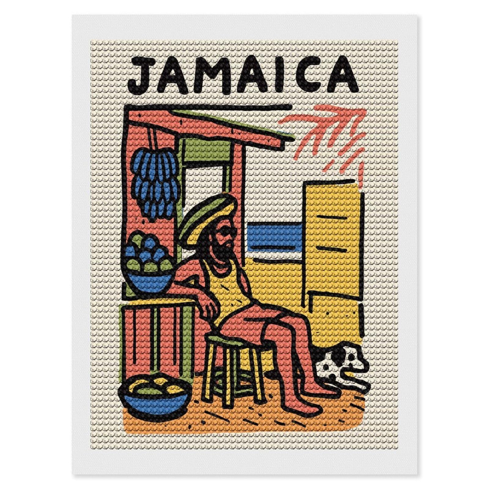 Junmoney Jamaica Illustration with Man and Dog Diamond Painting Kit 12"x16", Festive Craft Gift, Bedroom Decor, Full Kit Included, Creative Gift Idea
