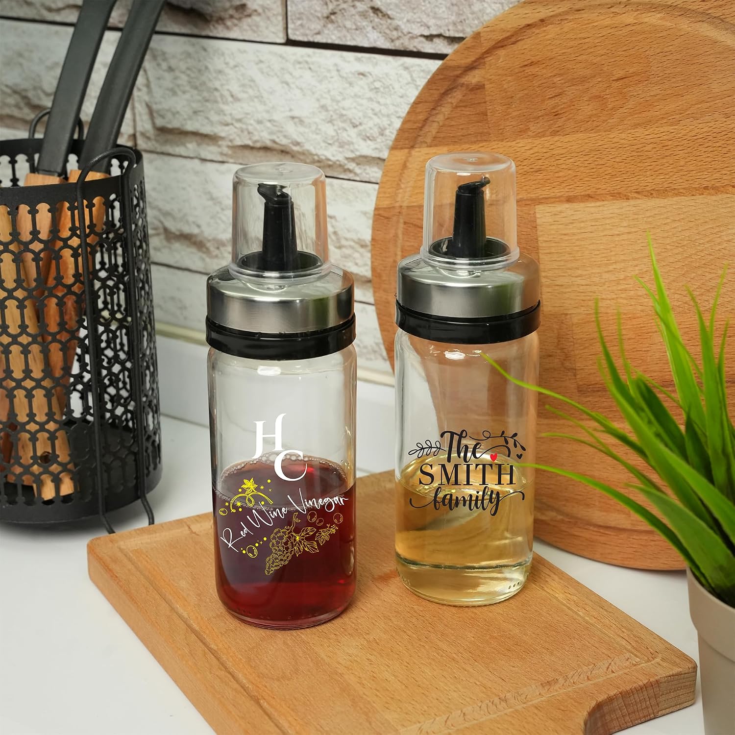 Personalized Glass Olive Oil Dispenser, Custom Couple Gifts, Custom Glass Sesame Oil Bottle with Stopper, Ceramic Oil Vinegar Bottle, Modern Kitchenware, Christmas Gifts