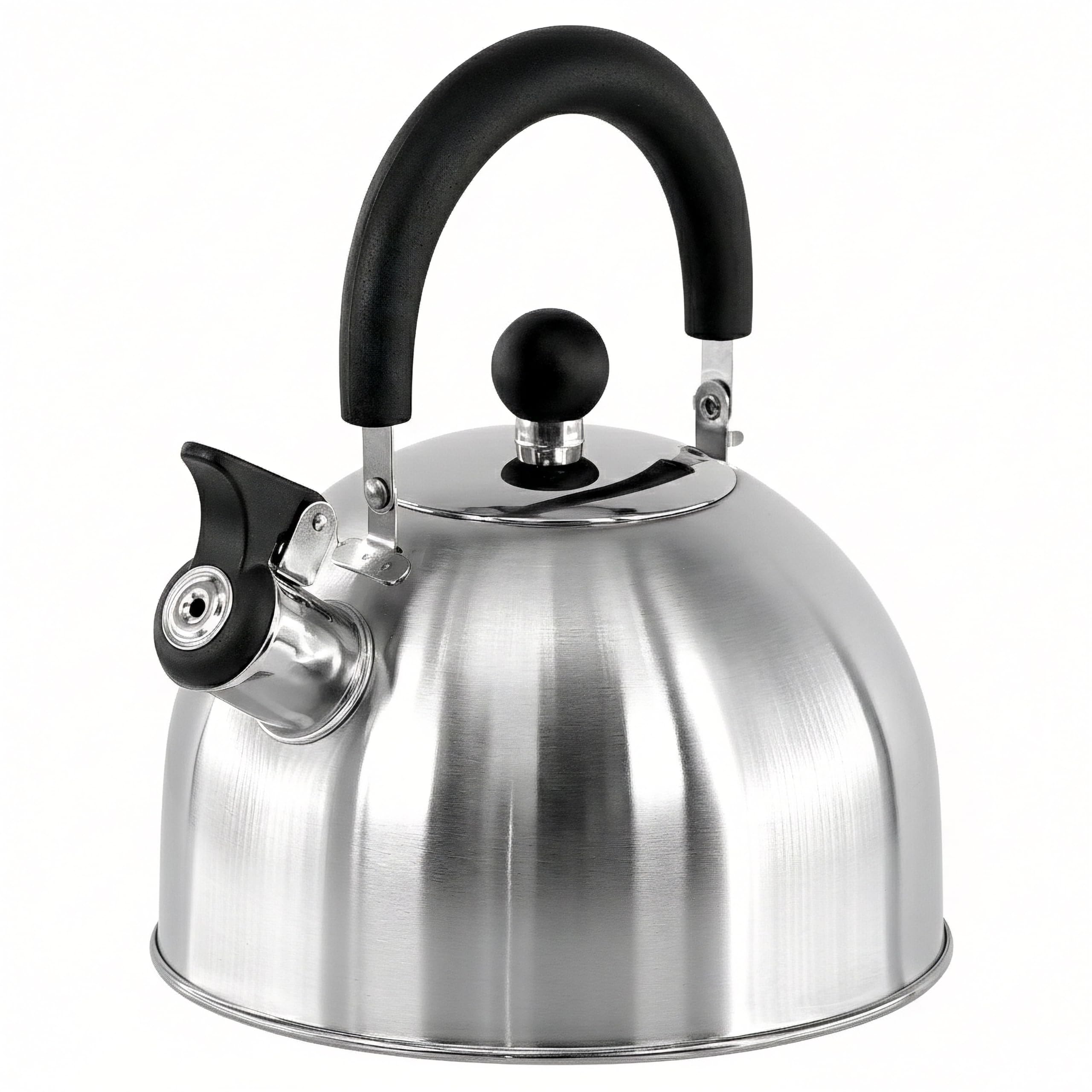 GEEZY 2.5L Stainless Steel Whistling Kettle for Gas Hob & Electric Stove Top - Lightweight Camping Tea Pot with Folding Handle - Portable Metal Water Boiler for Home Kitchen, Camping & Fishing