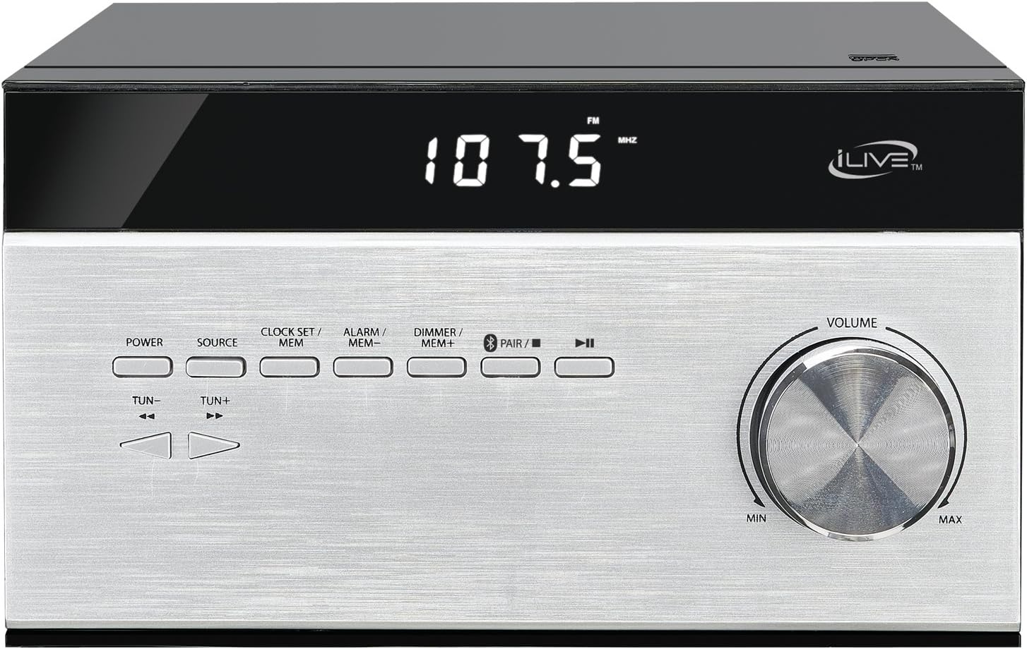 iLive Wireless Home Stereo System, with CD Player and AM/FM Radio, Includes Remote Control (iHB227B),Black/Silver