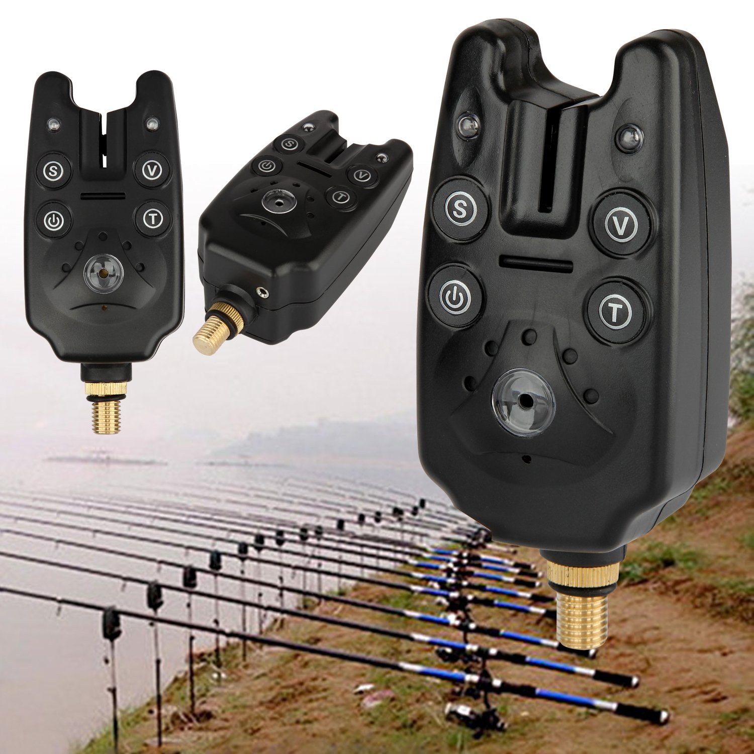 Alarmas de pesca, 3 piezas por juego, Original, con luz y sonido, para mordida, con 1 salida a altavoz y un indicador de cierre con 2 LEDs, función ajustable: 3 modos de sensibilidad, 4 modos de tono y 5 modos de volumen, de Discoball
