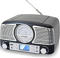 Vista 1 de TechPlay QT62BT - CD estéreo compacto de diseño retro, con perilla giratoria AM/FM, recepción Bluetooth inalámbrica y puerto USB. con entrada Negro