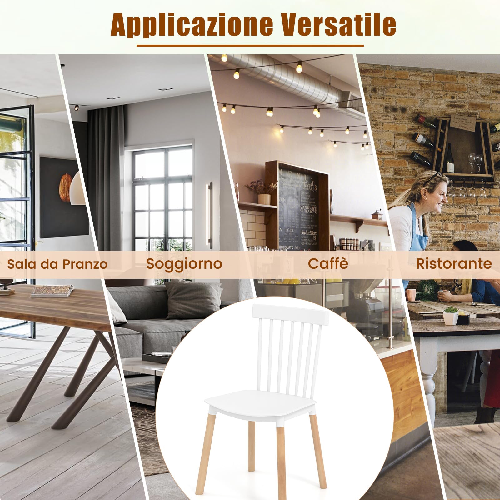 Set di 4 sedie da cucina sala da pranzo design moderno in legno curvato