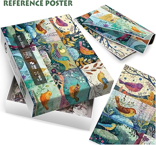 Miniatura 4 de Rompecabezas de 1000 piezas para adultos, diseño de pájaros, plantas de animales, rompecabezas de árbol de plantas, collage colorido, hermoso
