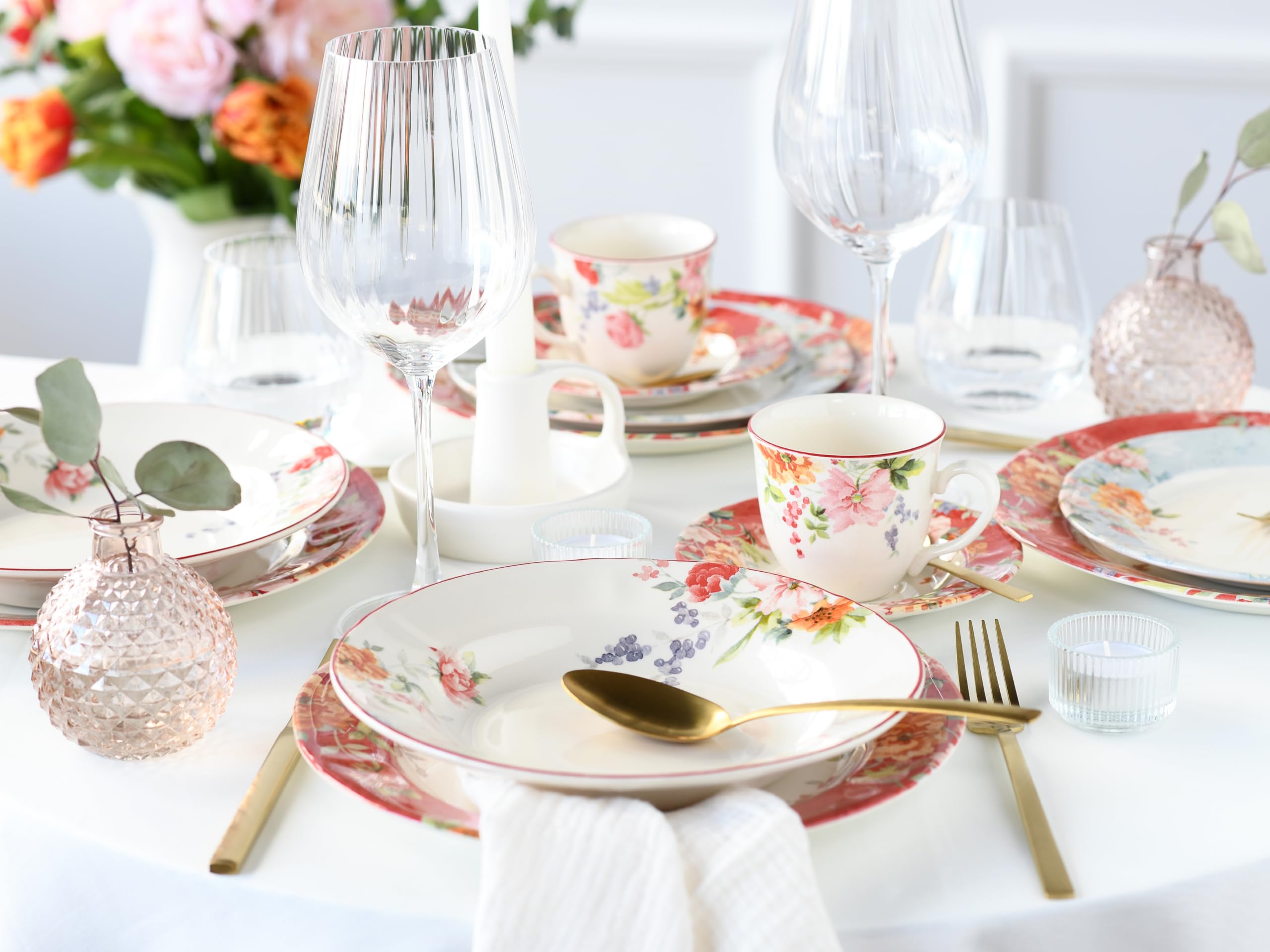 CreaTable, 24488, seria Crimson, 12-częściowy zestaw naczyń dla 6 osób, zastawa stołowa z kamionki, nadaje się do mycia w zmywarce i używania w kuchence mikrofalowej, wysokiej jakości produkcja