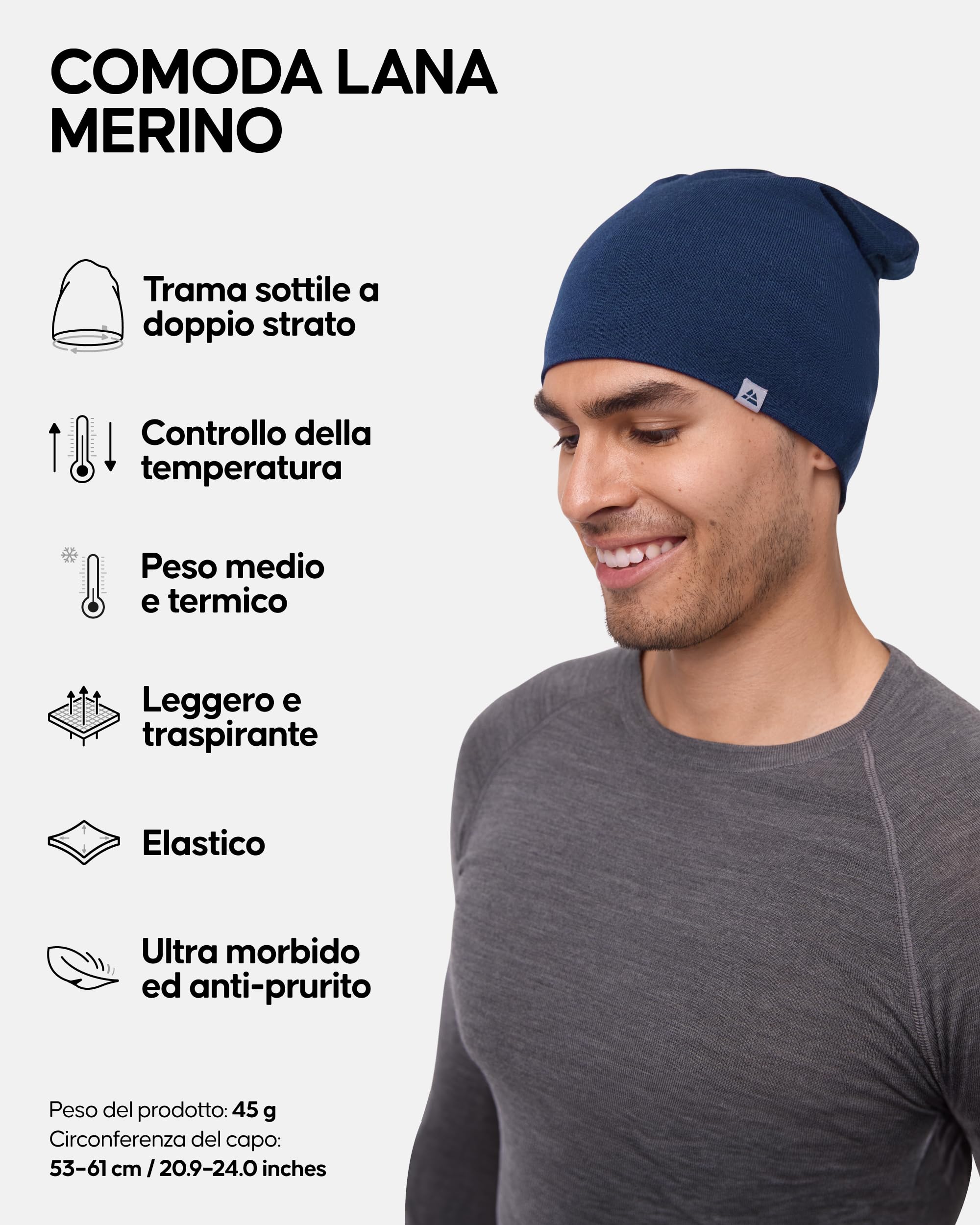 DANISH ENDURANCE Cappello Lana Merino, Berretto per Uomo e Donna, Beanie Sportivo