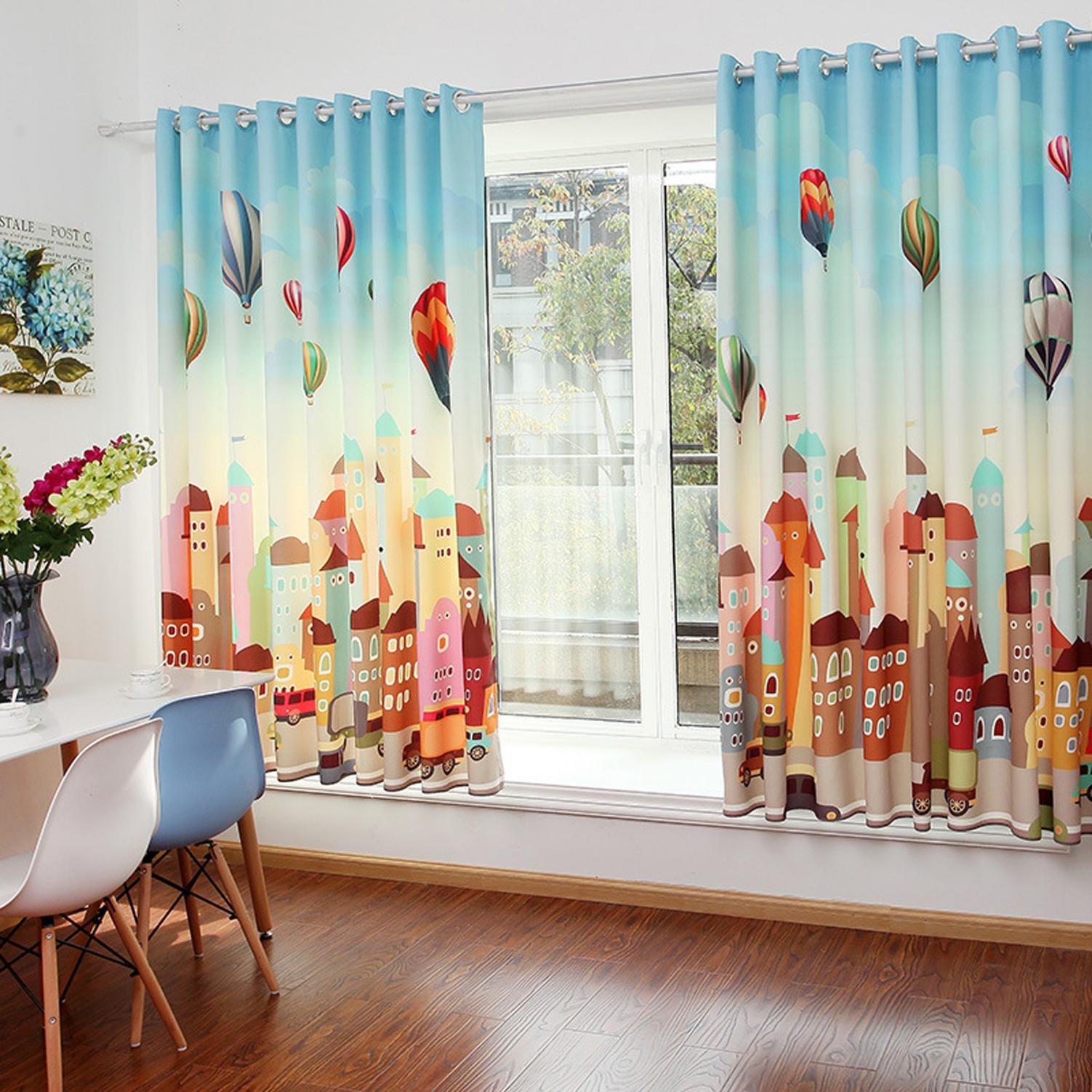 AINIJ Curtains Children Room Pilling House Linen flannel printed curtains cloth living room bedroom study floor window curtains finished new, 1.3m