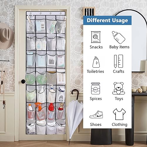 Miniatura 6 de Organizador de zapatos para colgar sobre la puerta, organizador de zapatos colgante con 28 bolsillos grandes de malla, organizador de zapatos para