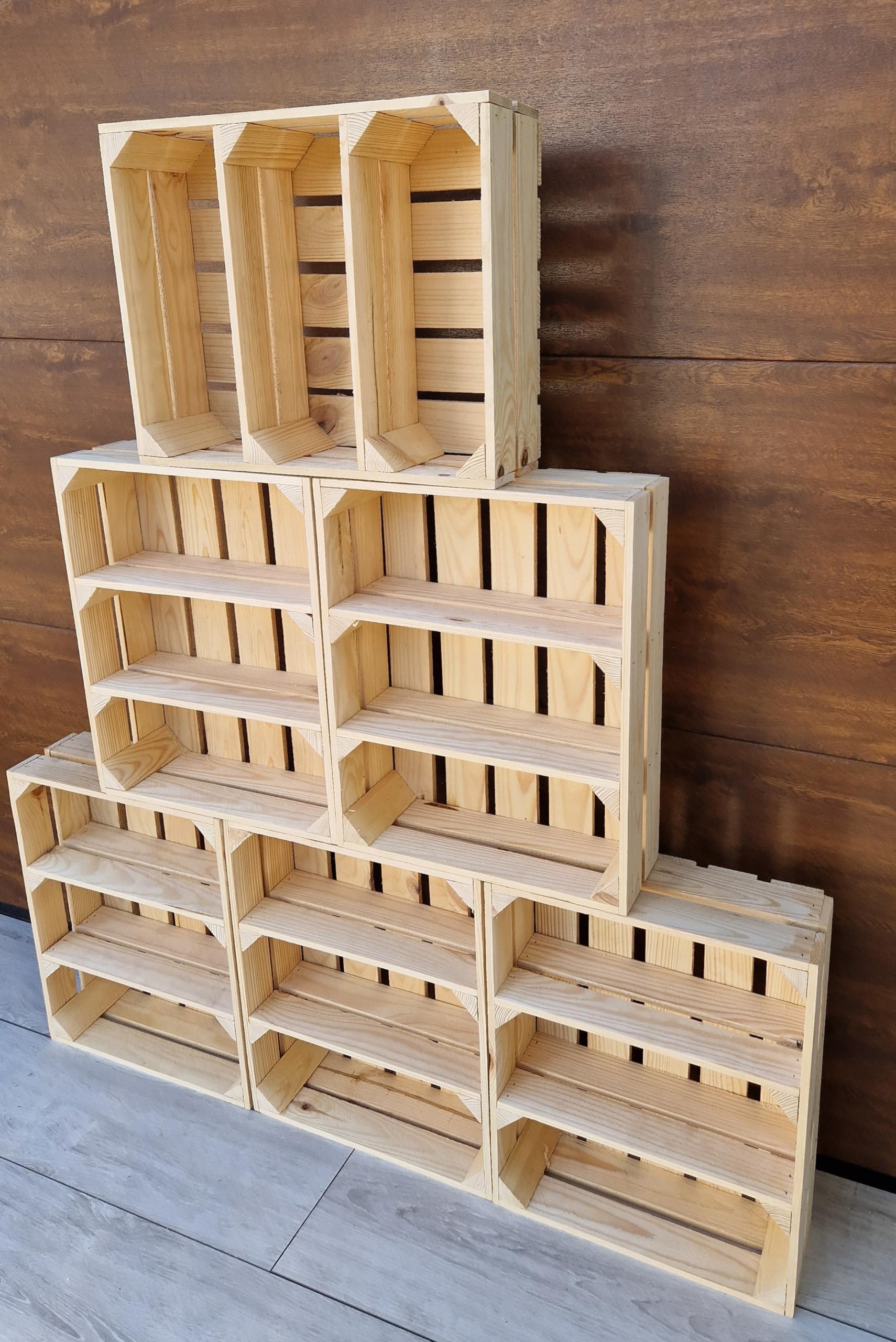 lungo ,corto Cassette Legno- set di Portafrutta, dimensioni 50x40x15 cm - misura media, utilizzabile come contenitore o decorativo, resistente e pulito (Naturale corto, 6)