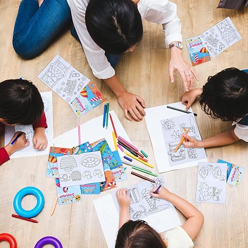 Miniatura 5 de 24 libros para colorear de playa de verano para niños, mini libro de dibujo de arte de bricolaje, incluye piña, coco, flamenco, playa, piscina,