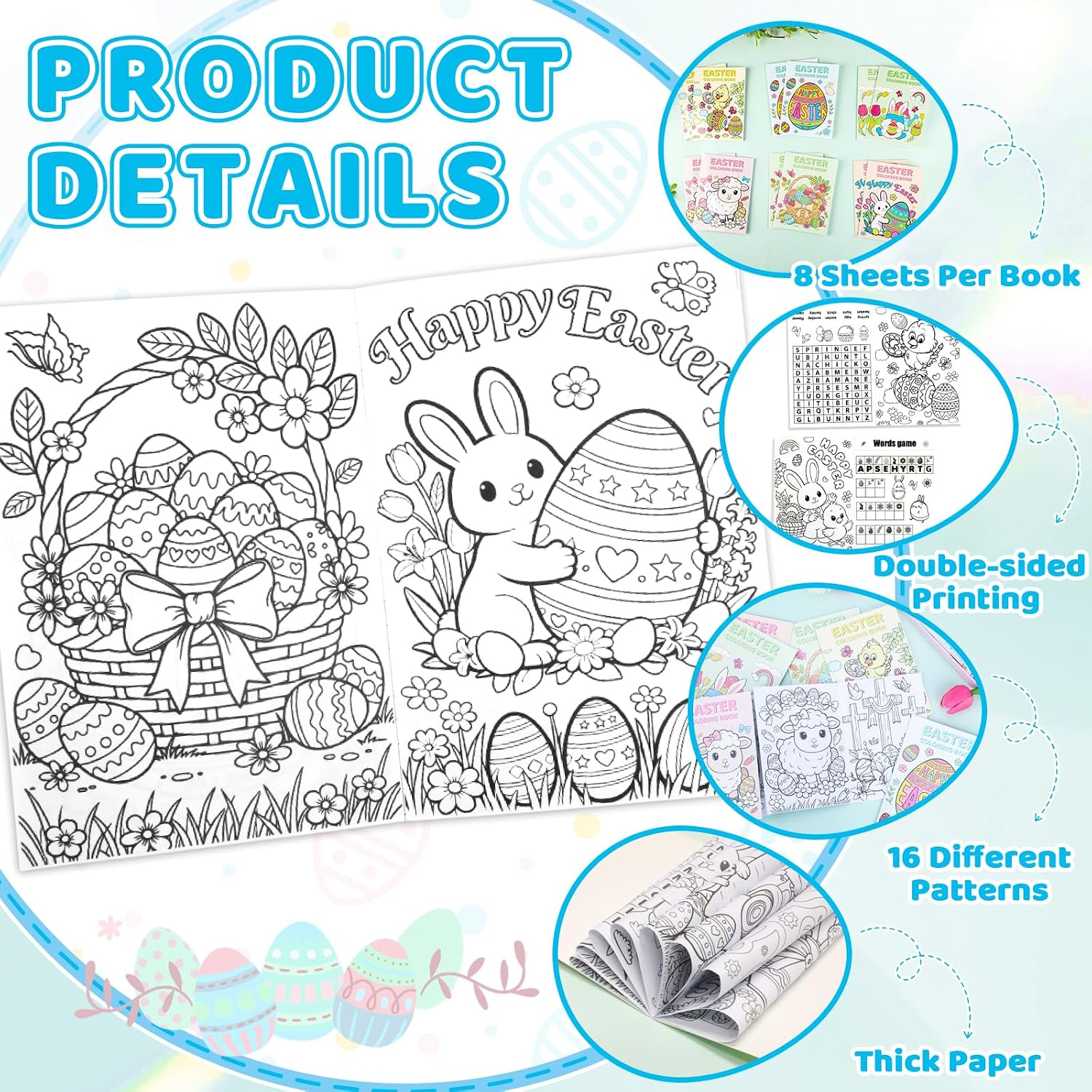 Zealor 36 Pcs Easter Mini Coloring Book for Adult, Easter Activity Booklet Coloring Book Bunny Egg Sheets Basket Stuffer DIY Craft Project Gift Bag for Birthday Prize Exchange Party Favor image 3