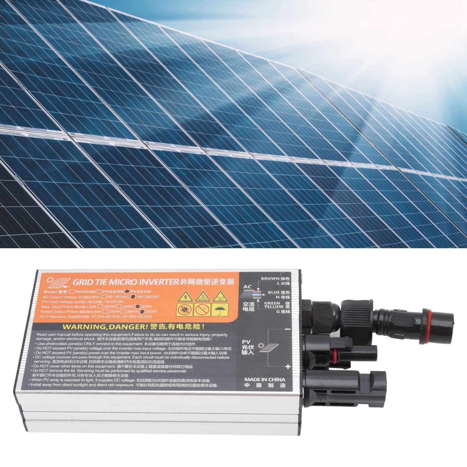 Zerodis Solar Micro Inverter Grid Tie Aluminiumlegierung Tragbarer Sinus-Solar Micro Inverter 18‑60 V Hohe Umwandlungsrate Wasserdicht Grid Tie Micro Inverter für Generationssysteme AC220V(350W)
