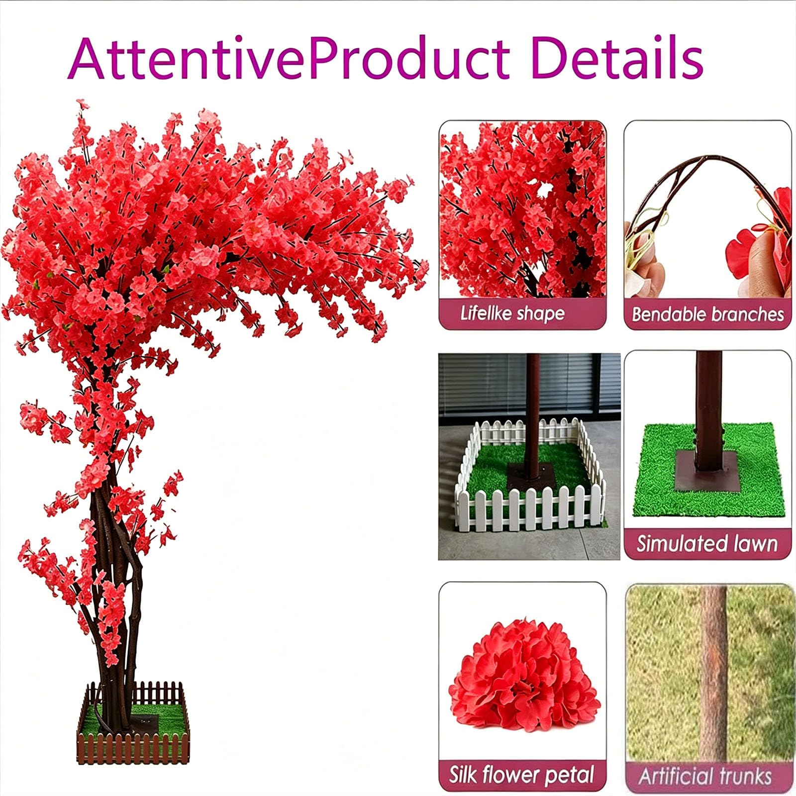 Grandes áRboles De Cerezo Artificiales Rojo con Tronco De Madera Natural Y Flores Realistas para Fiesta Boda Hogar Planta Artificial áRbol De Cerezo Simulado,01,160 * 150cm/5.2 * 5ft