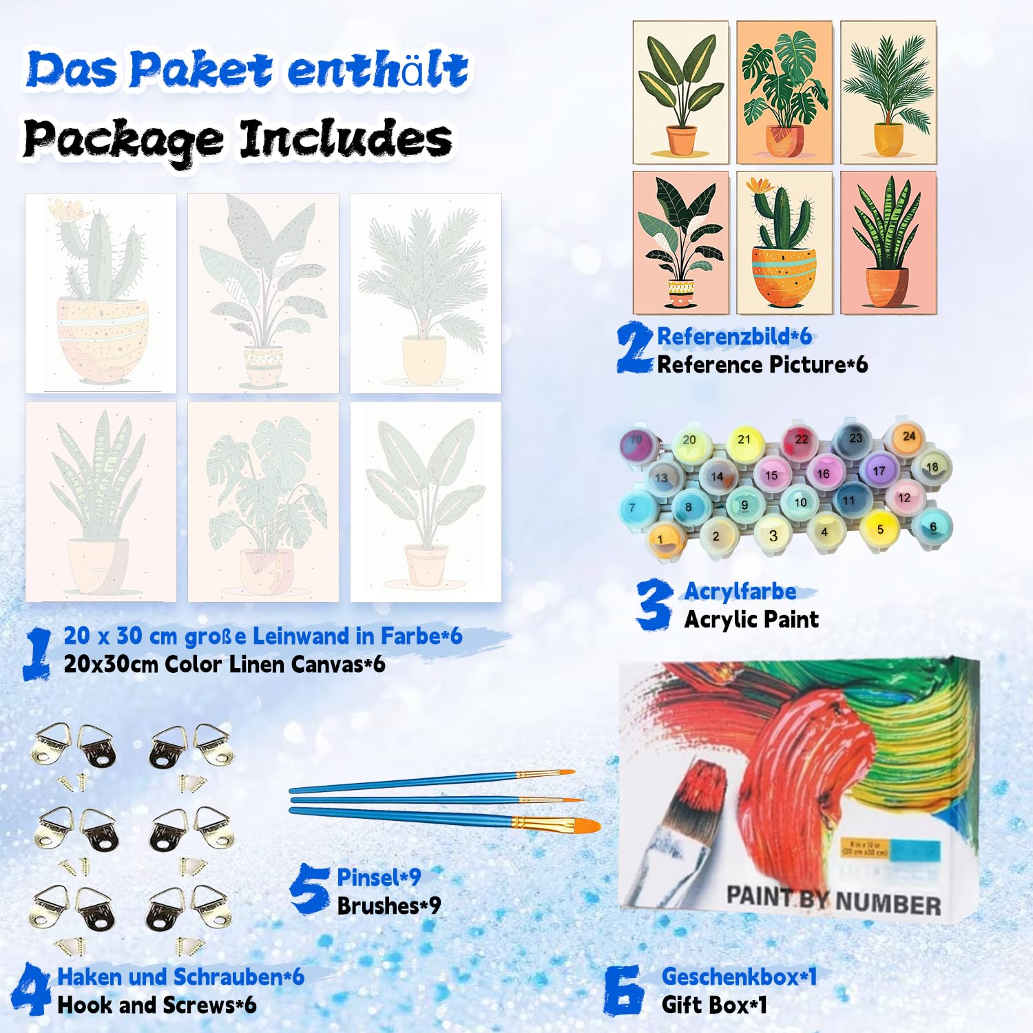 FURONGHUAK – Lot De 6 Peintures Par Numéros Pour Adultes Et Enfants, Toile 20x20 Cm, Kit Acrylique Complet Sans Cadre