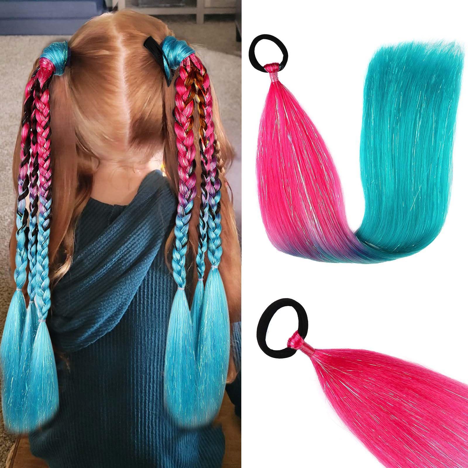 JIAMEISI Rainbow Ponytail Extensions with Hair Tie 2 Packs 50g/Pack Synthetic Coloured Hair Extensions for Braiding 24 inch Colorful Ombre Mermaid Pony Tail for Girl Women #S22