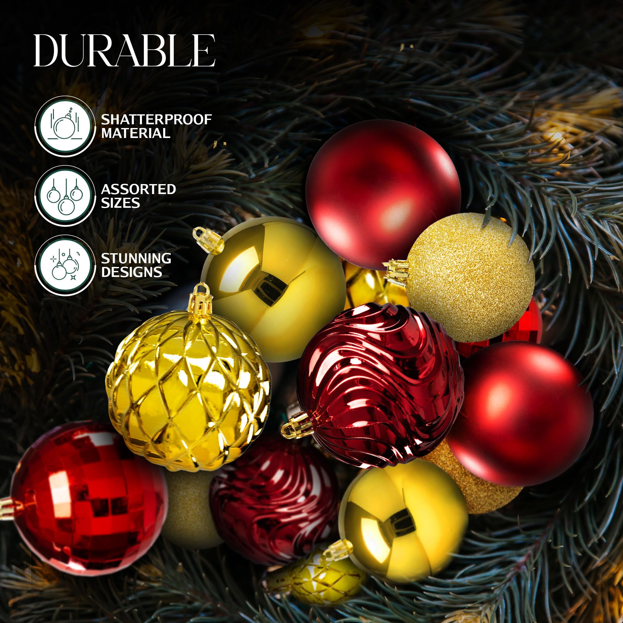 Pelle & Sol 36-Piece Christmas Decorations Bauble Set, Shatterproof Christmas Tree Decorations, Glitter, Disco Ball - Image 4
