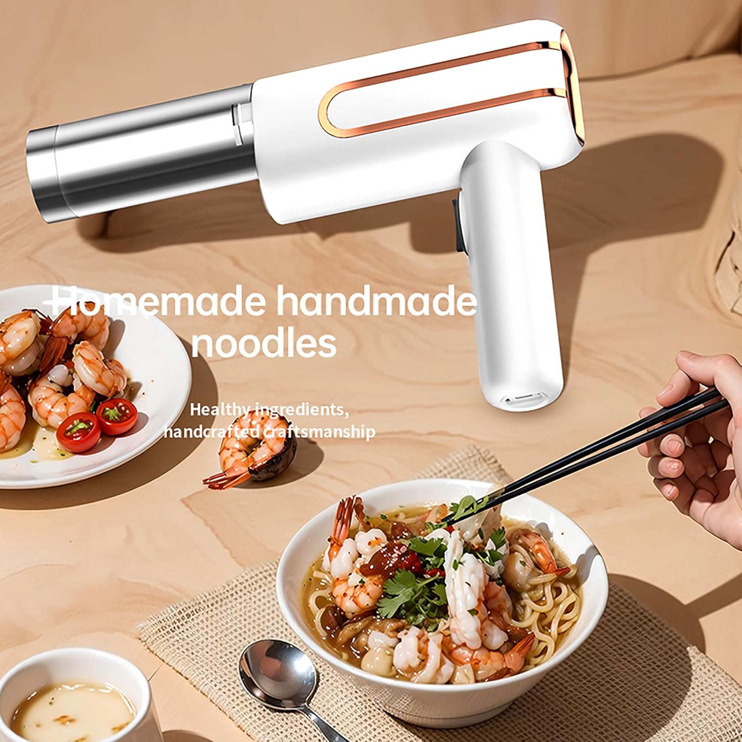 Handheld Electric Pasta Maker, 5-in-1 Cordless Kitchen Noodle Making Machine, Automatic Press for Homemade Spaghetti Ramen, Portable With Dough Cutter