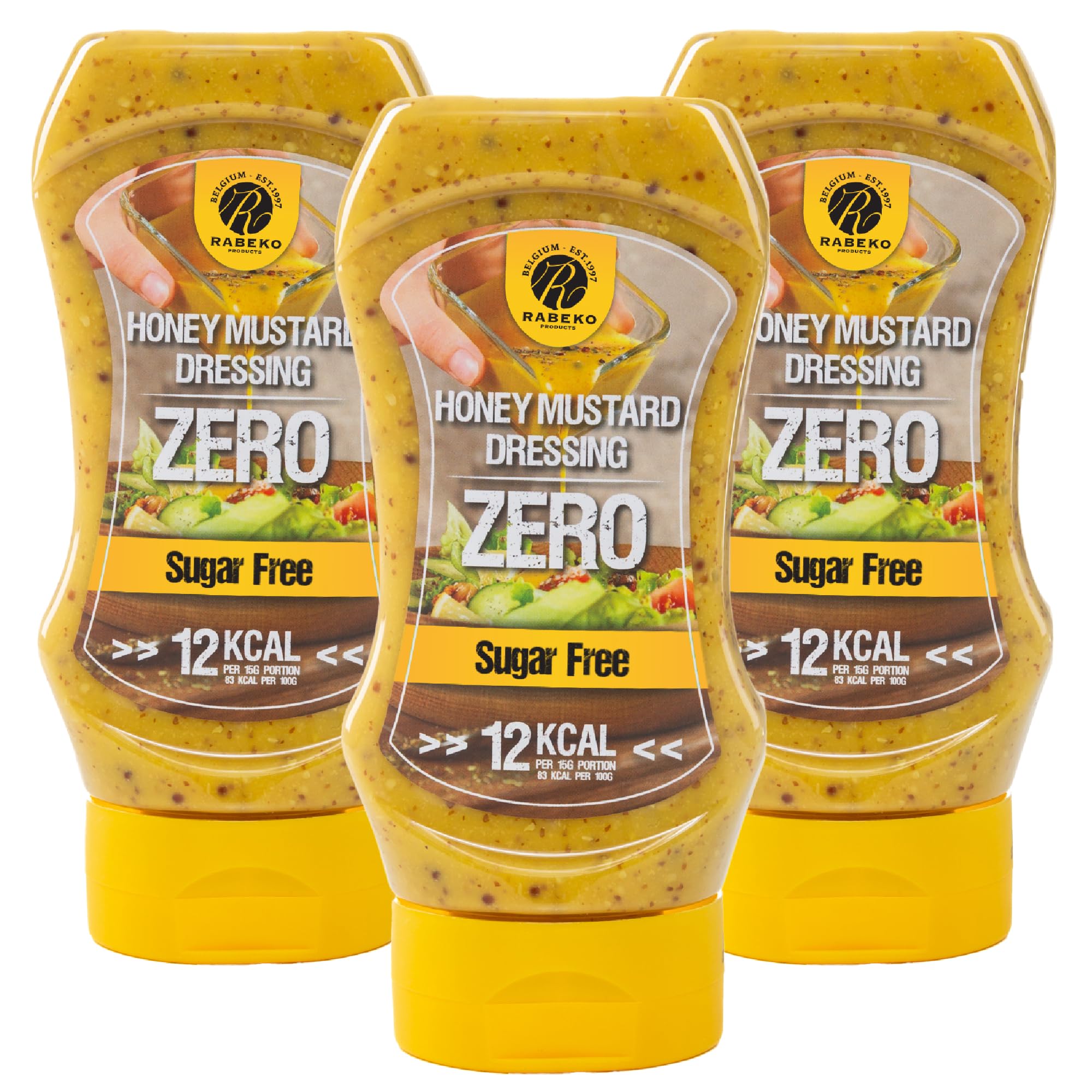 Rabeko Zero Salsa mostaza con miel sin azúcar baja en grasas 3 x 350 ml